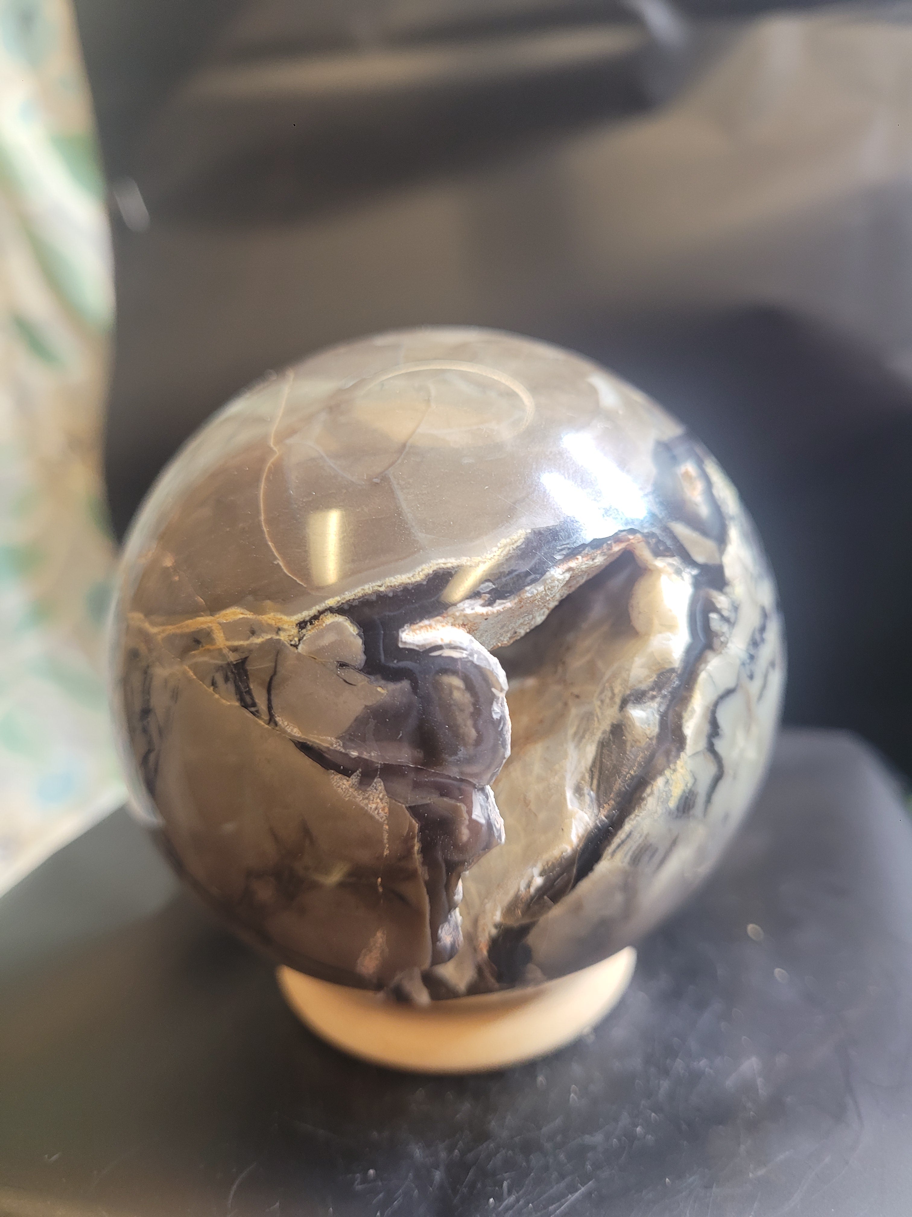 Volcano Agate UV Reactive Sphere | Natural Geode Crystal Sphere