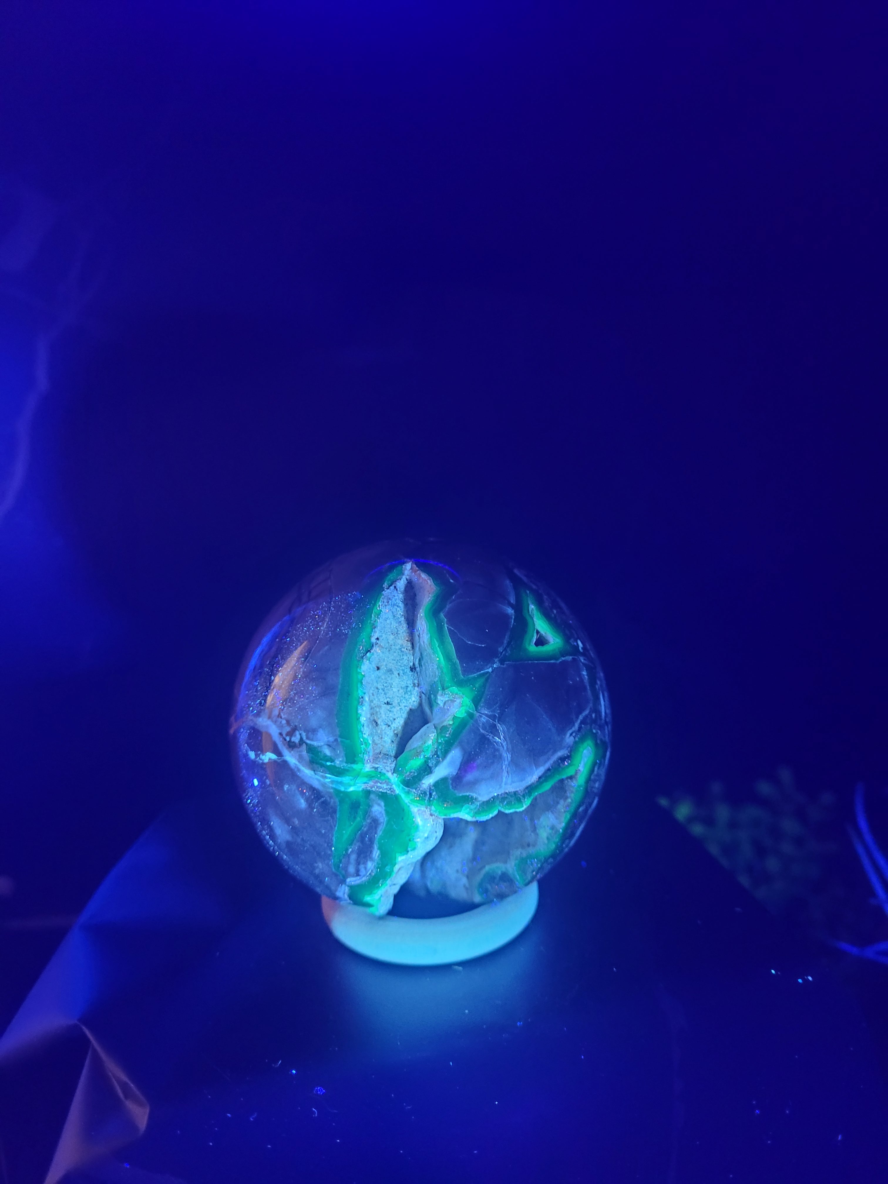 Volcano Agate UV Reactive Sphere | Natural Geode Crystal Sphere