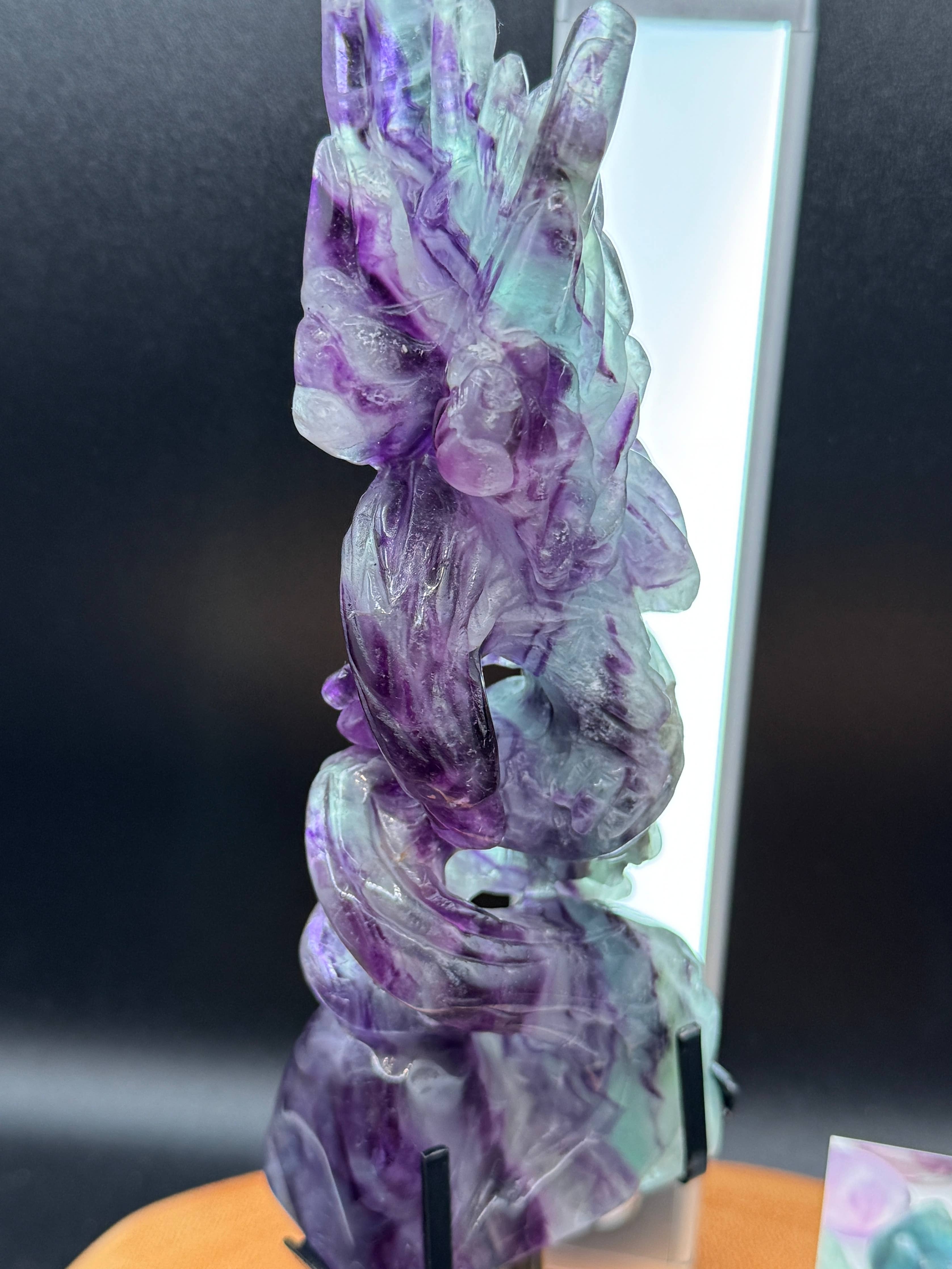Rainbow Fluorite Eagle & Snake Carving