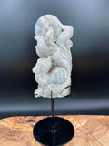 Flashy Moonstone Nine-Tailed Fox Carving on Custom Stand | 10.25" Tall | 833g