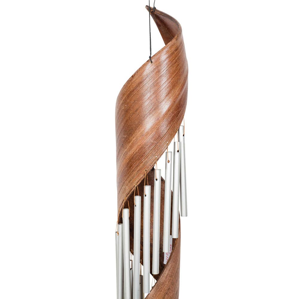 S-Shaped Leaf Wind Chime | Handcrafted Wooden & Metal Hanging Wind Chime | 31" Outdoor Décor