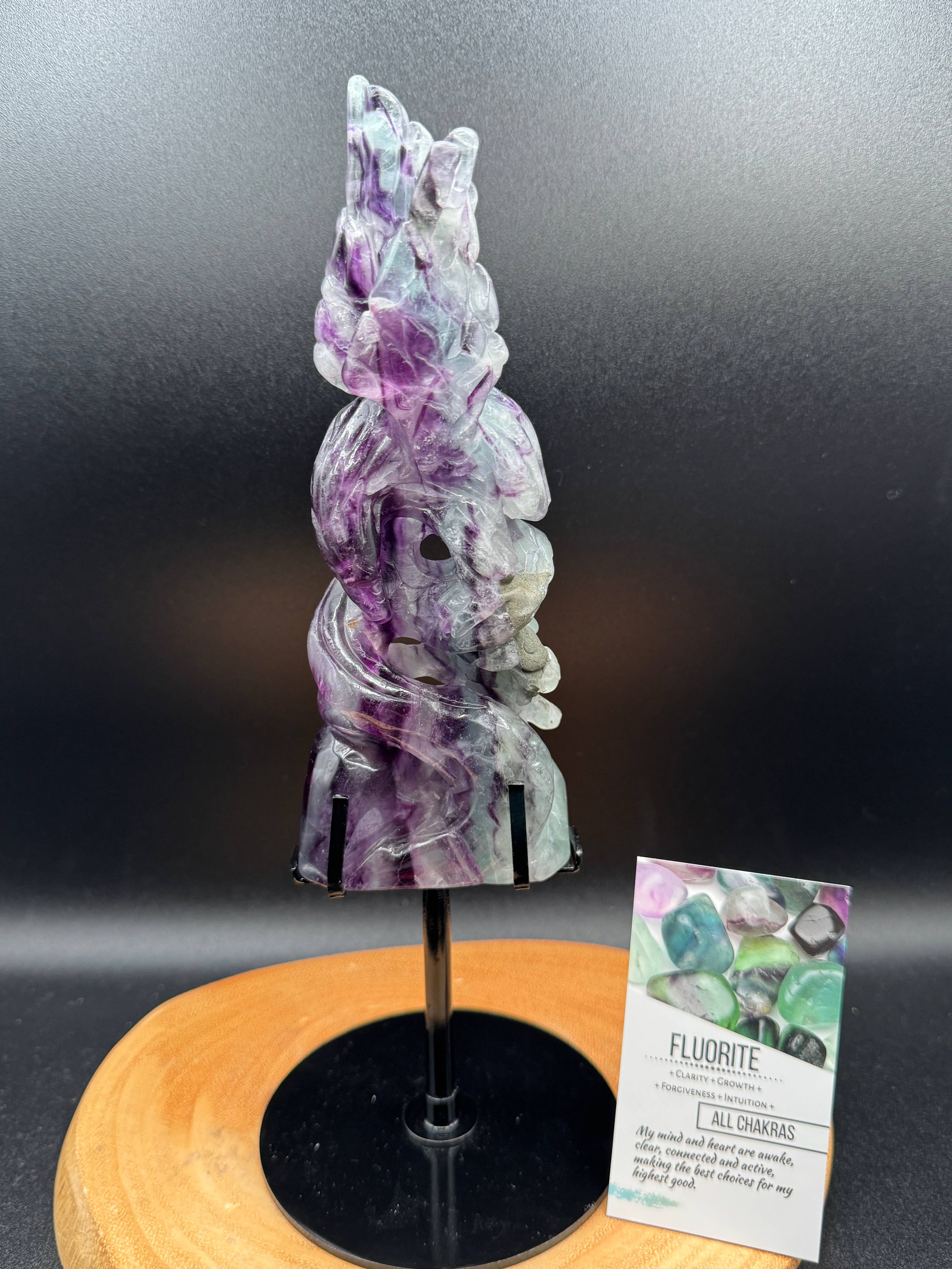 Rainbow Fluorite Eagle & Snake Carving