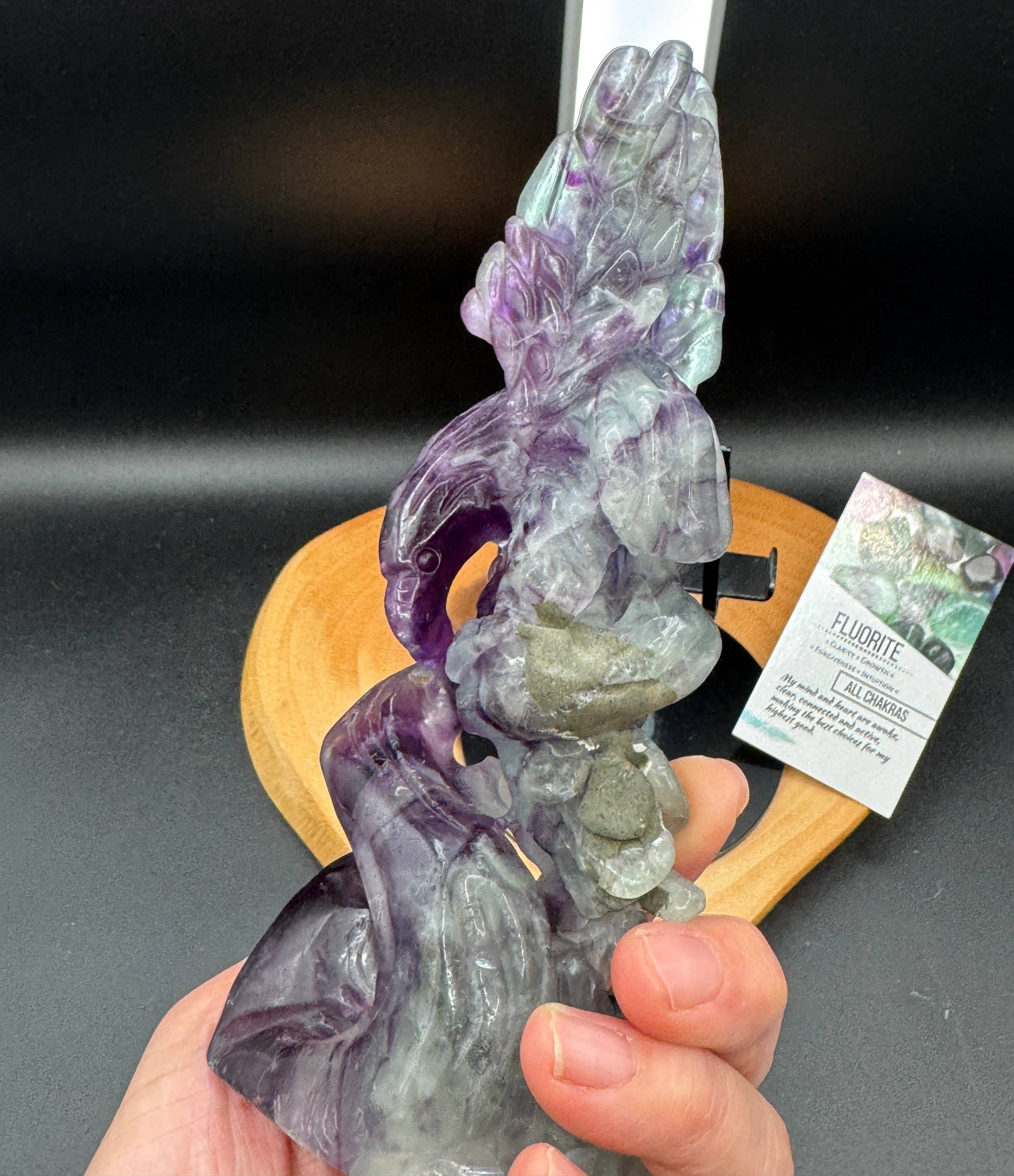 Rainbow Fluorite Eagle & Snake Carving