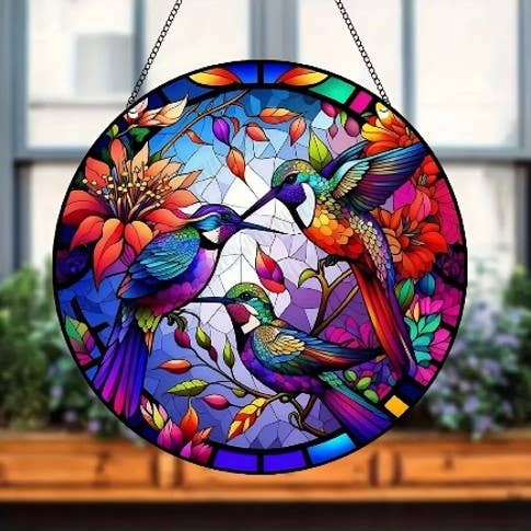 Suncatcher – Hummingbird Garden Acrylic Panel
