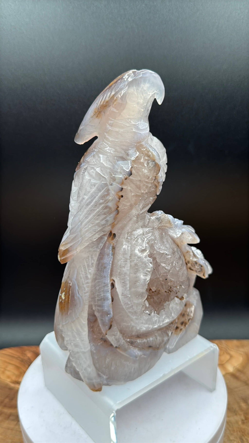 Druzy Agate Phoenix Bird with Flower Carving | 6 1/2" Crystal Sculpture H977