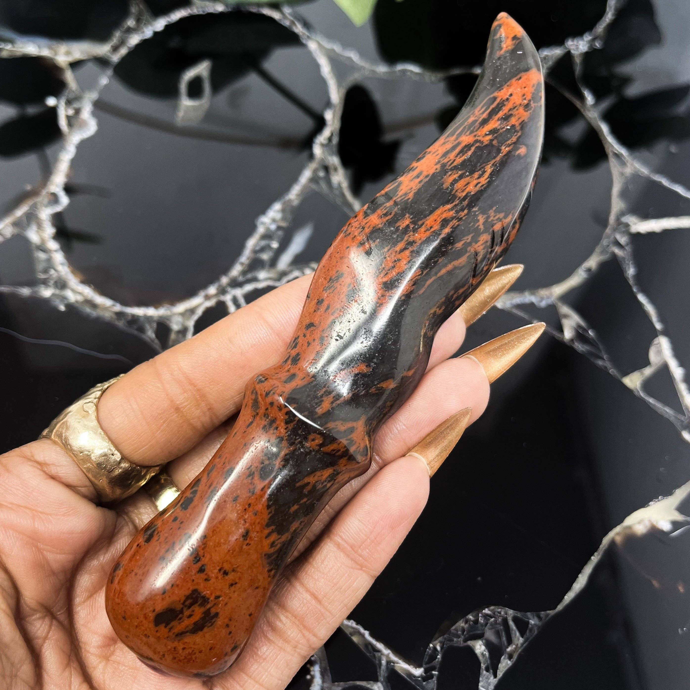 Mahogany Obsidian Athame Carving