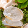 Golden Healer Clear Quartz Palm Stone | 45.7mm Polished Crystal Palm Stone | One of a Kind