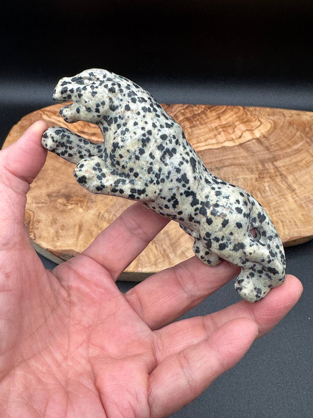 Kiwi jasper leopard panther carving 4.7"