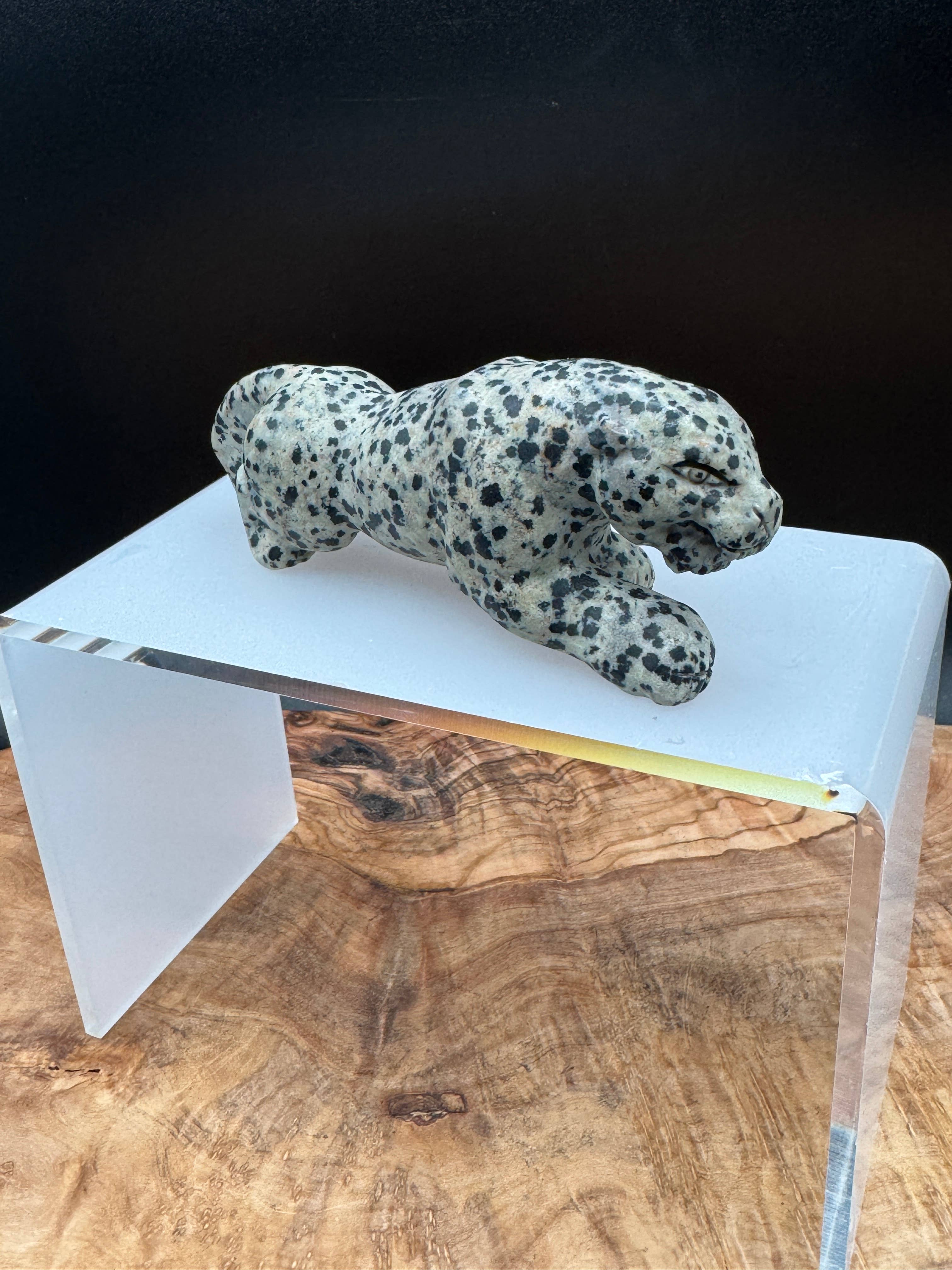 Kiwi jasper leopard panther carving 4.7"