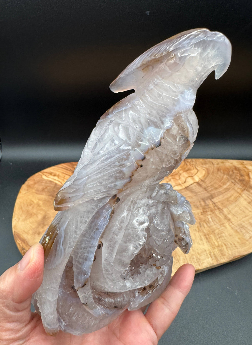 Druzy Agate Phoenix Bird with Flower Carving | 6 1/2" Crystal Sculpture H977