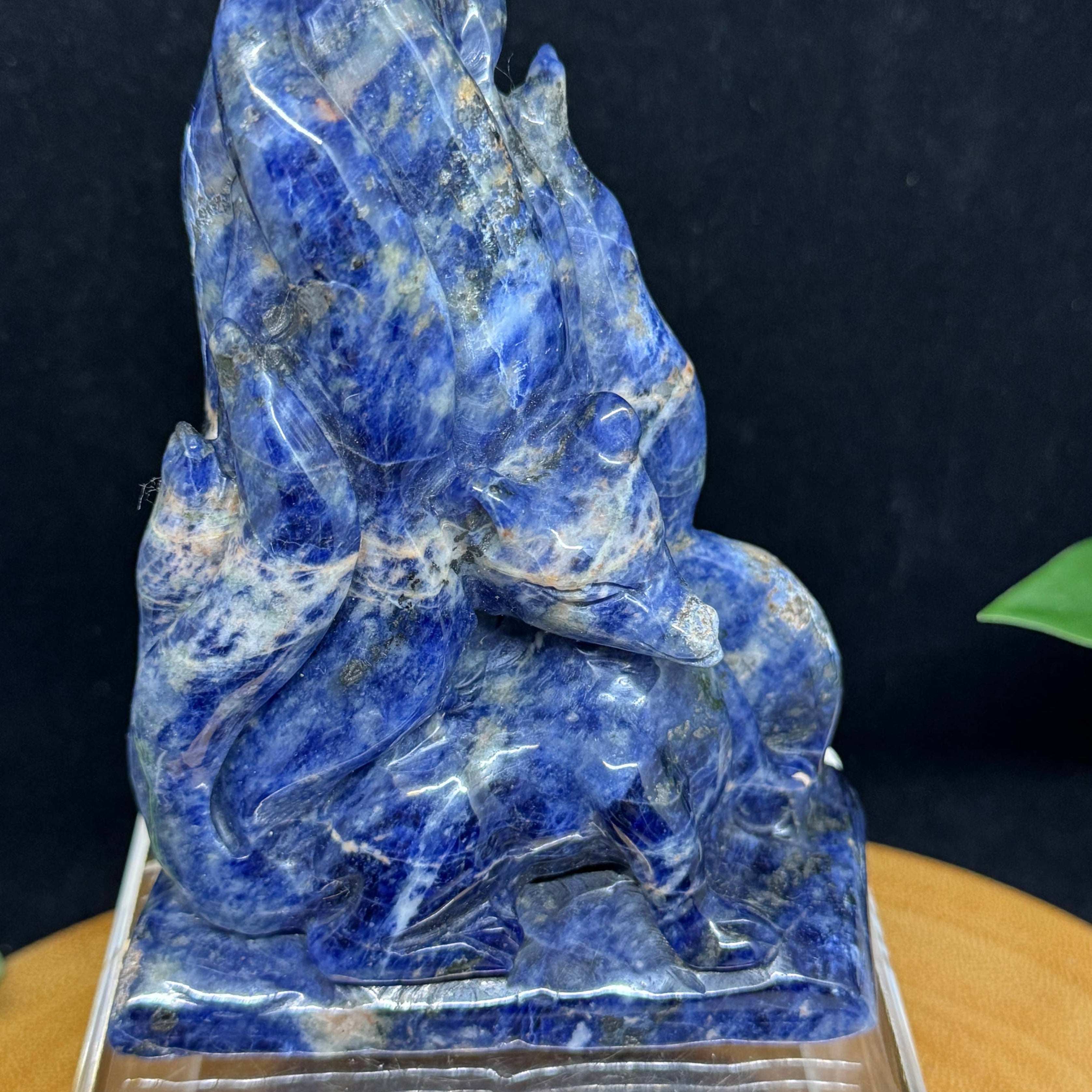 Hand Carved Sodalite Nine-Tailed Fox | Gumiho Kitsune Carving | 5¼" | Exact Piece