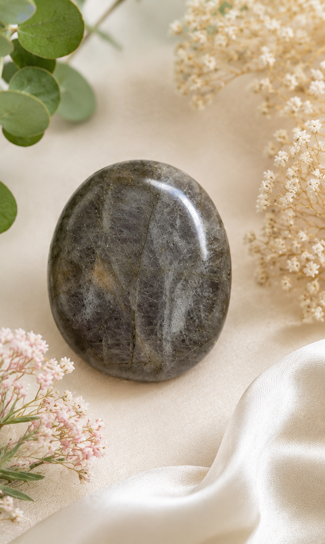 Purple Flash Labradorite Palm Stone | Polished Labradorite Worry Stone | Natural Flashing Crystal