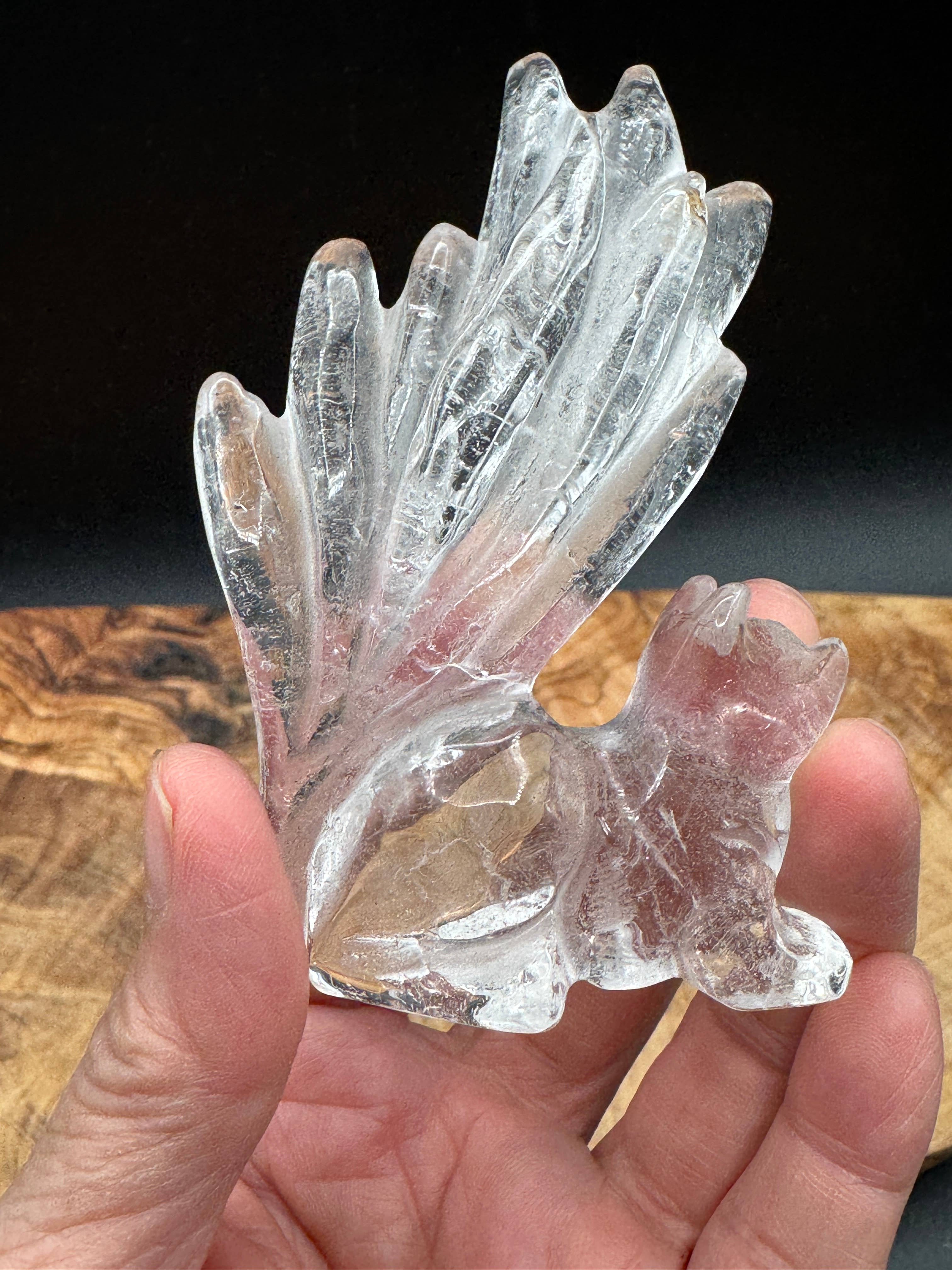 Clear Quartz Nine-Tailed Fox 3.5" Hand Carved  | Gumiho Kitsune | Exact Piece