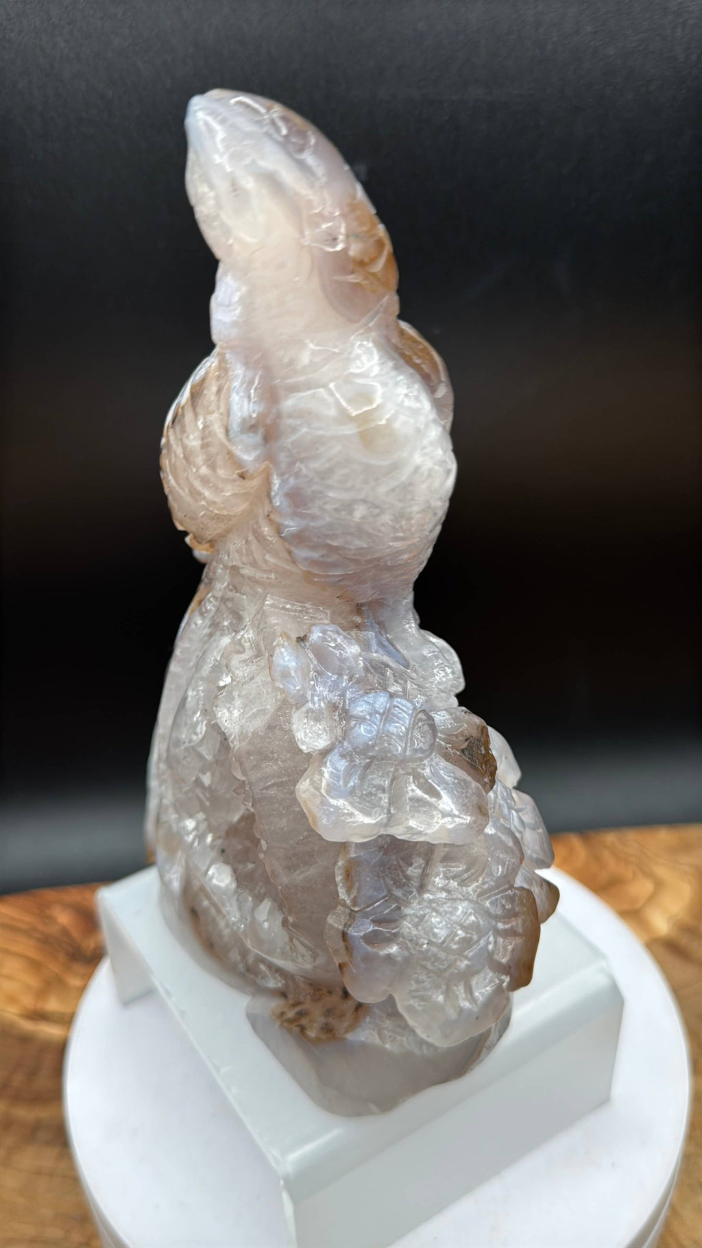 Druzy Agate Phoenix Bird with Flower Carving | 6 1/2" Crystal Sculpture H977