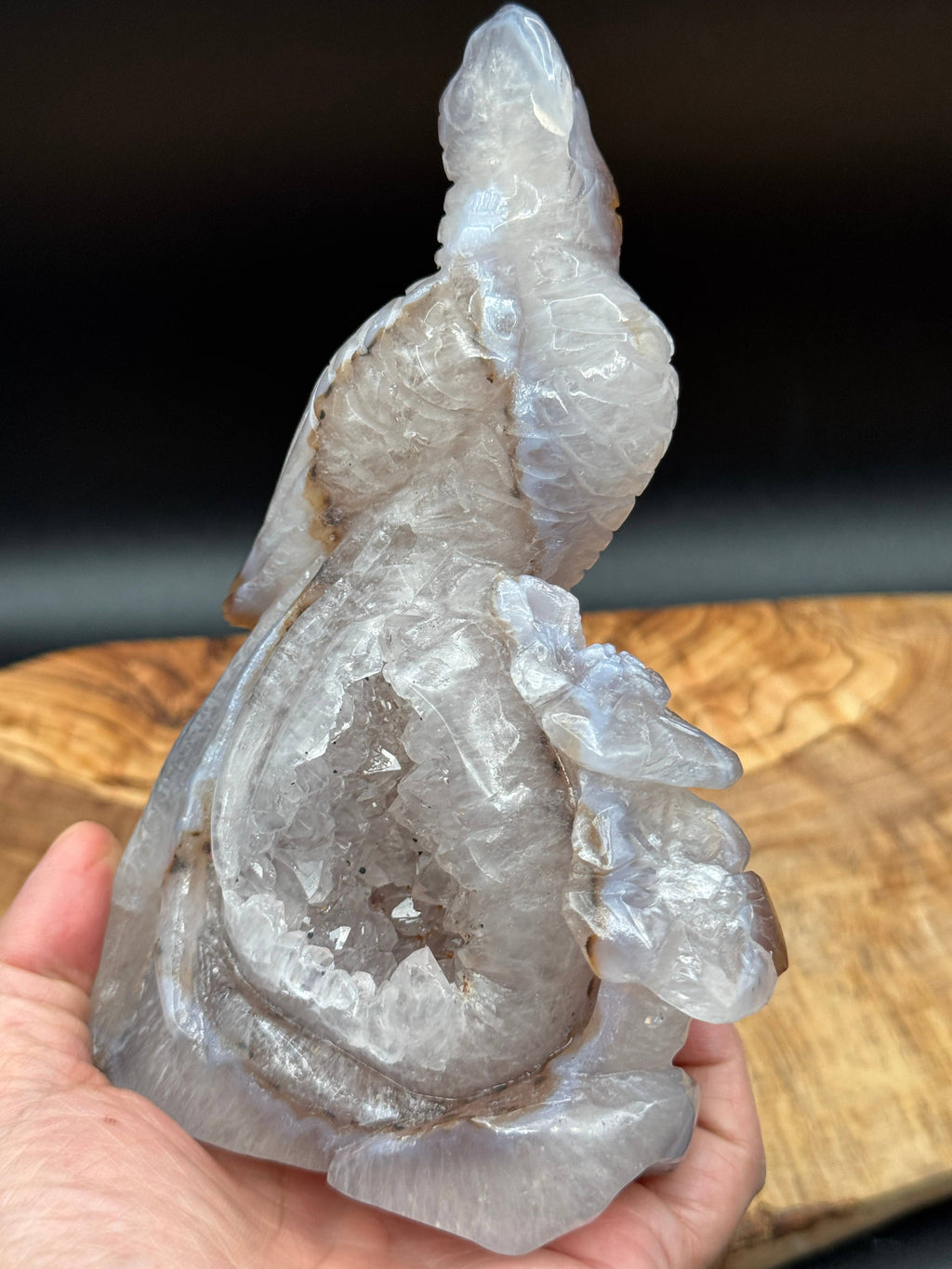 Druzy Agate Phoenix Bird with Flower Carving | 6 1/2" Crystal Sculpture H977