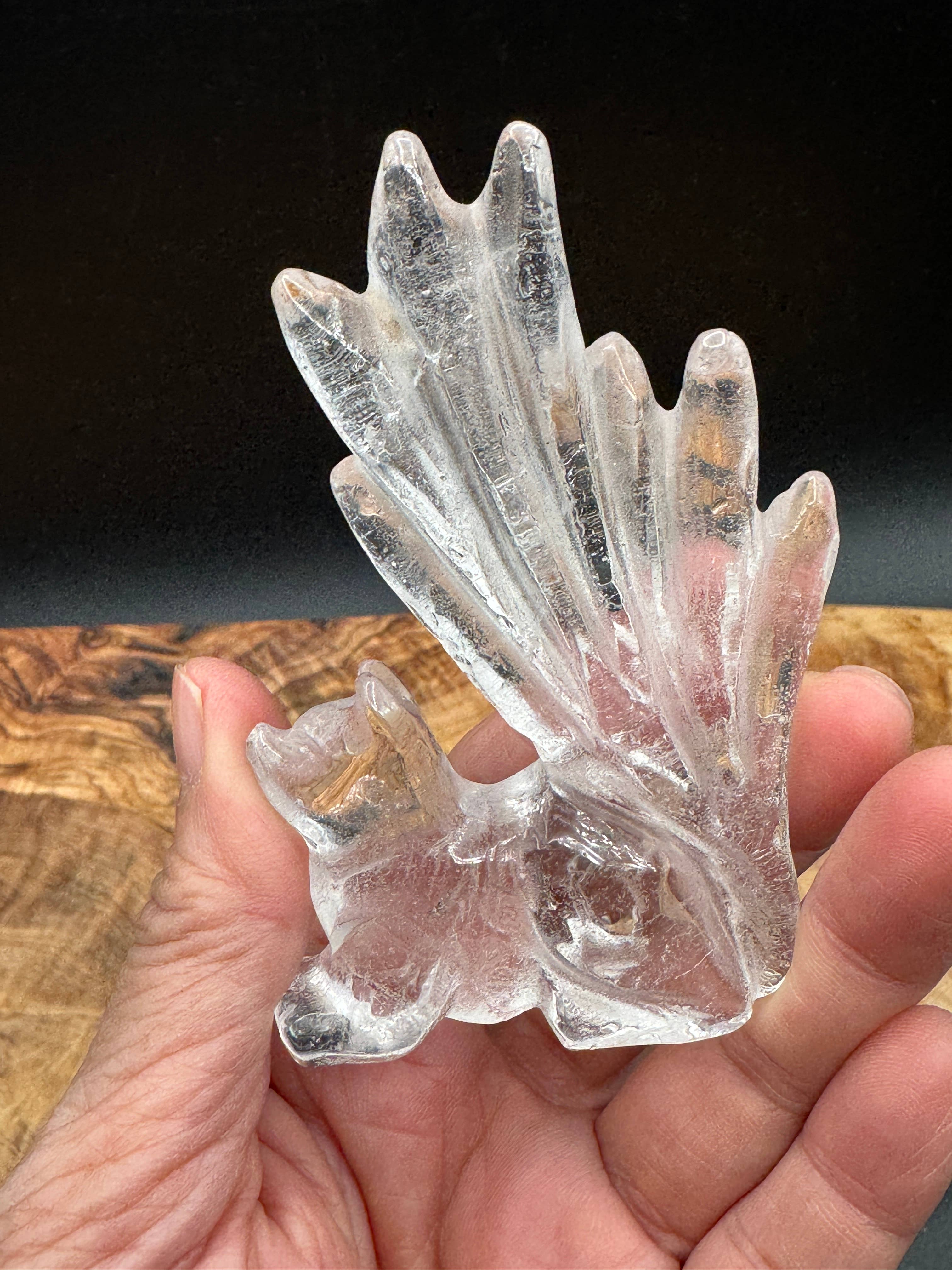 Clear Quartz Nine-Tailed Fox 3.5" Hand Carved  | Gumiho Kitsune | Exact Piece