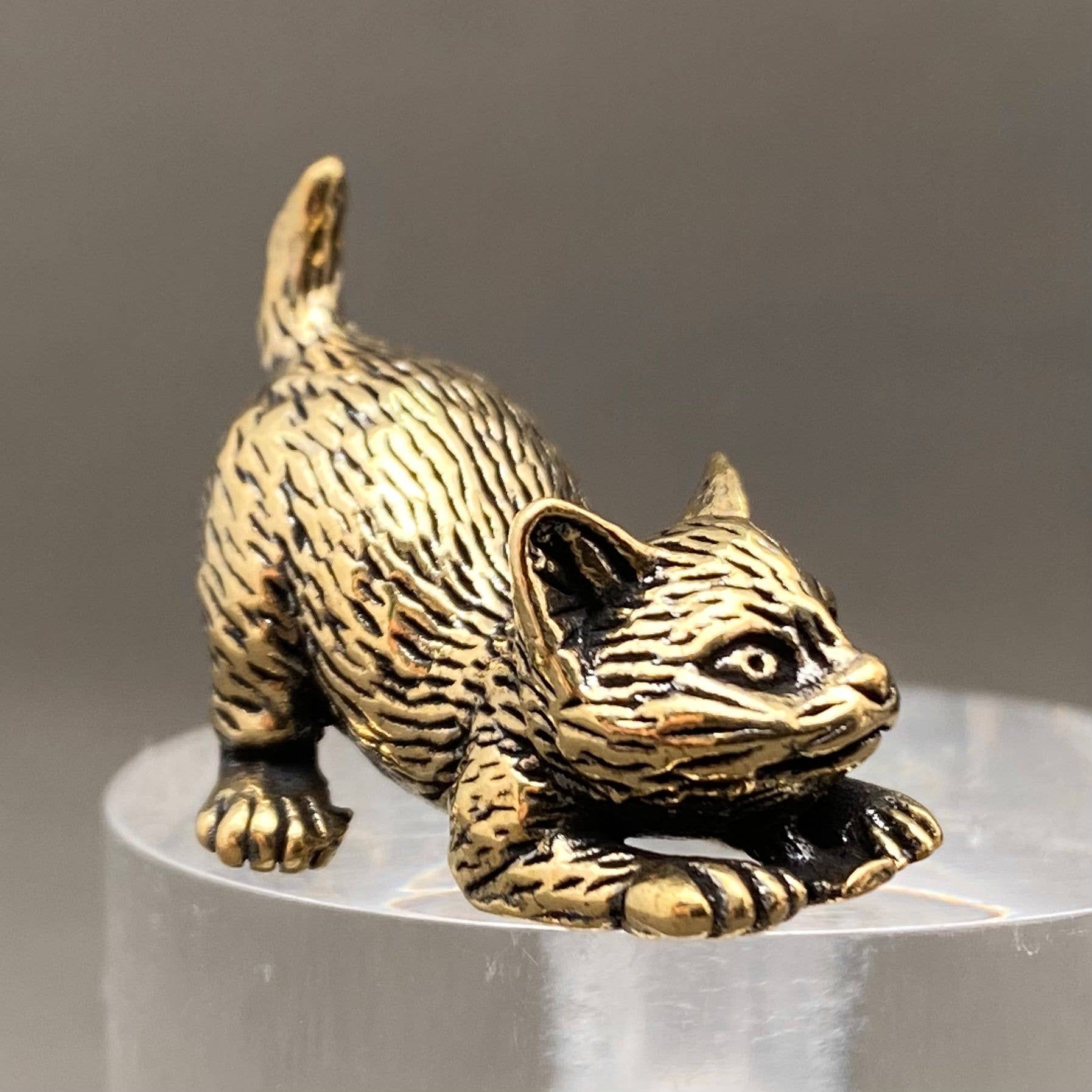 Solid Brass Pouncing Cat Figurine