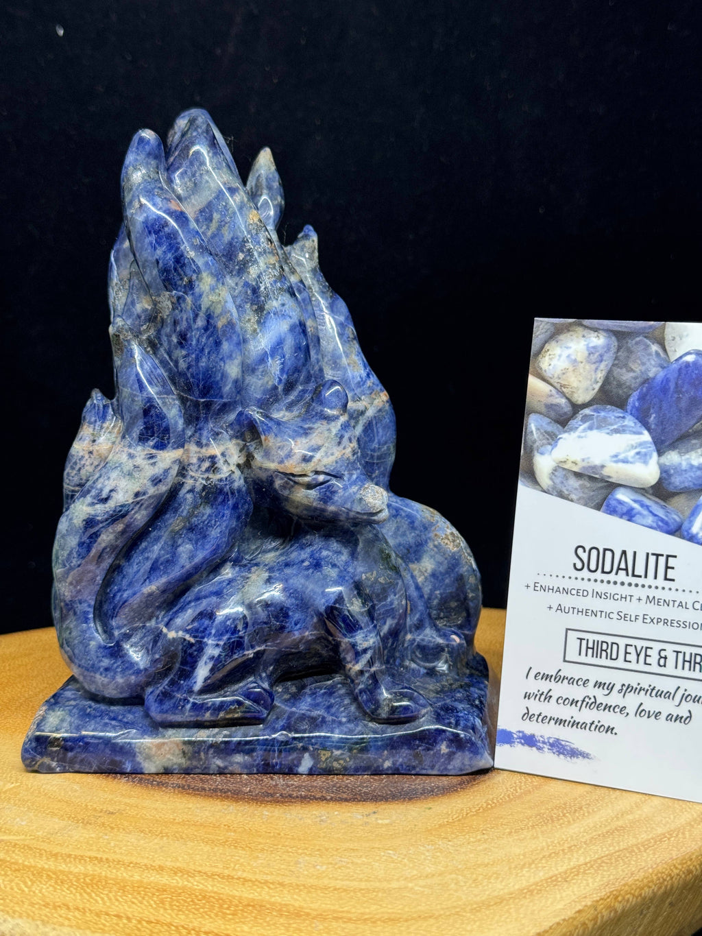 Hand Carved Sodalite Nine-Tailed Fox | Gumiho Kitsune Carving | 5¼" | Exact Piece