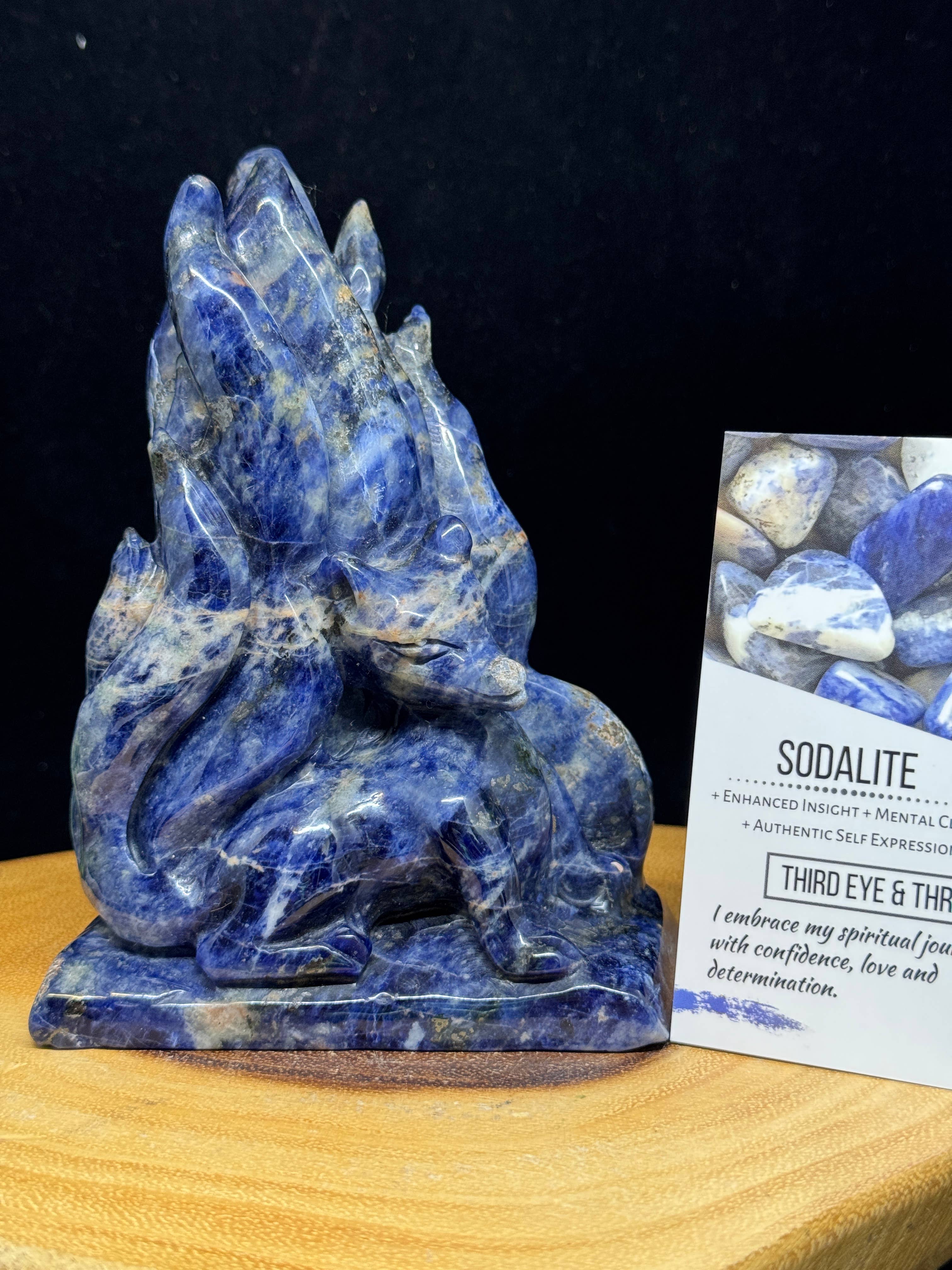 Hand Carved Sodalite Nine-Tailed Fox | Gumiho Kitsune Carving | 5¼" | Exact Piece