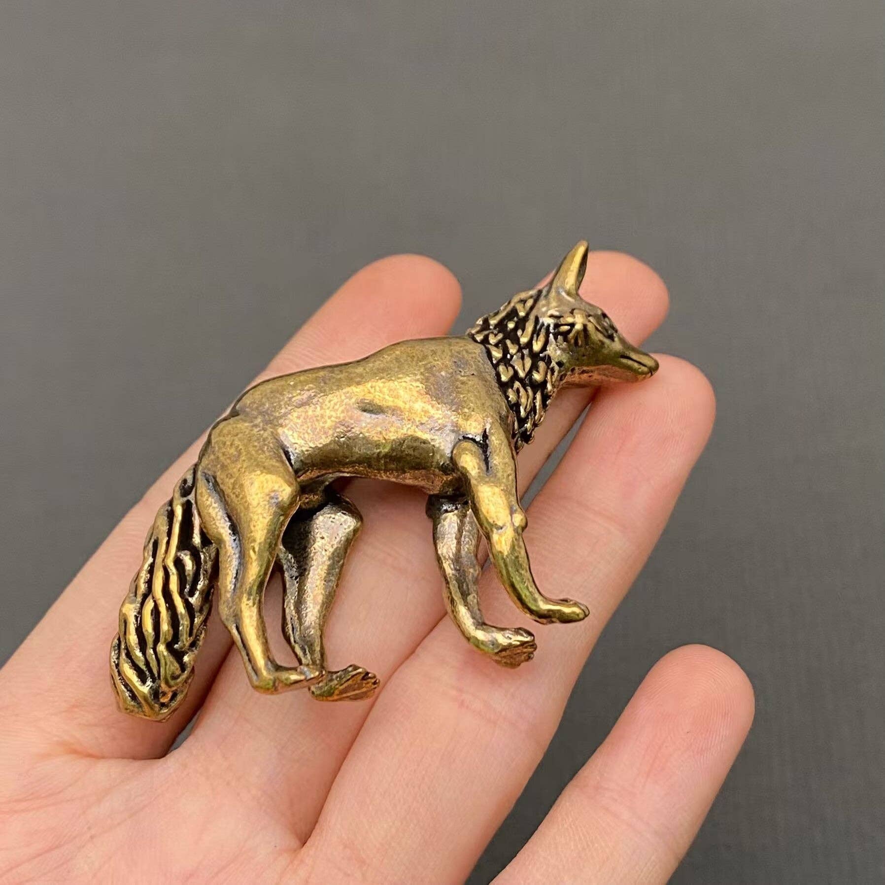 Solid Brass Standing Fox Figurine