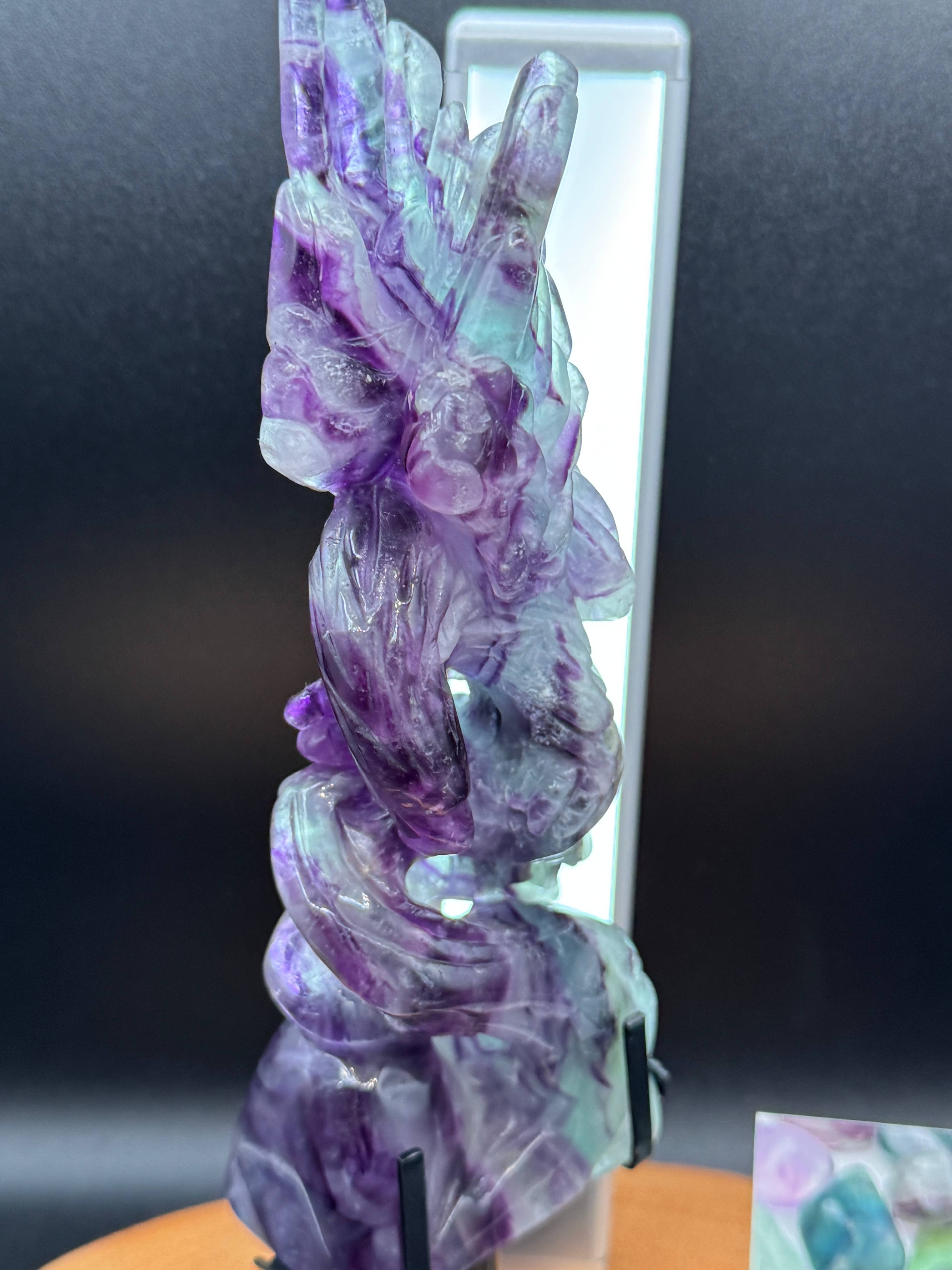 Rainbow Fluorite Eagle & Snake Carving
