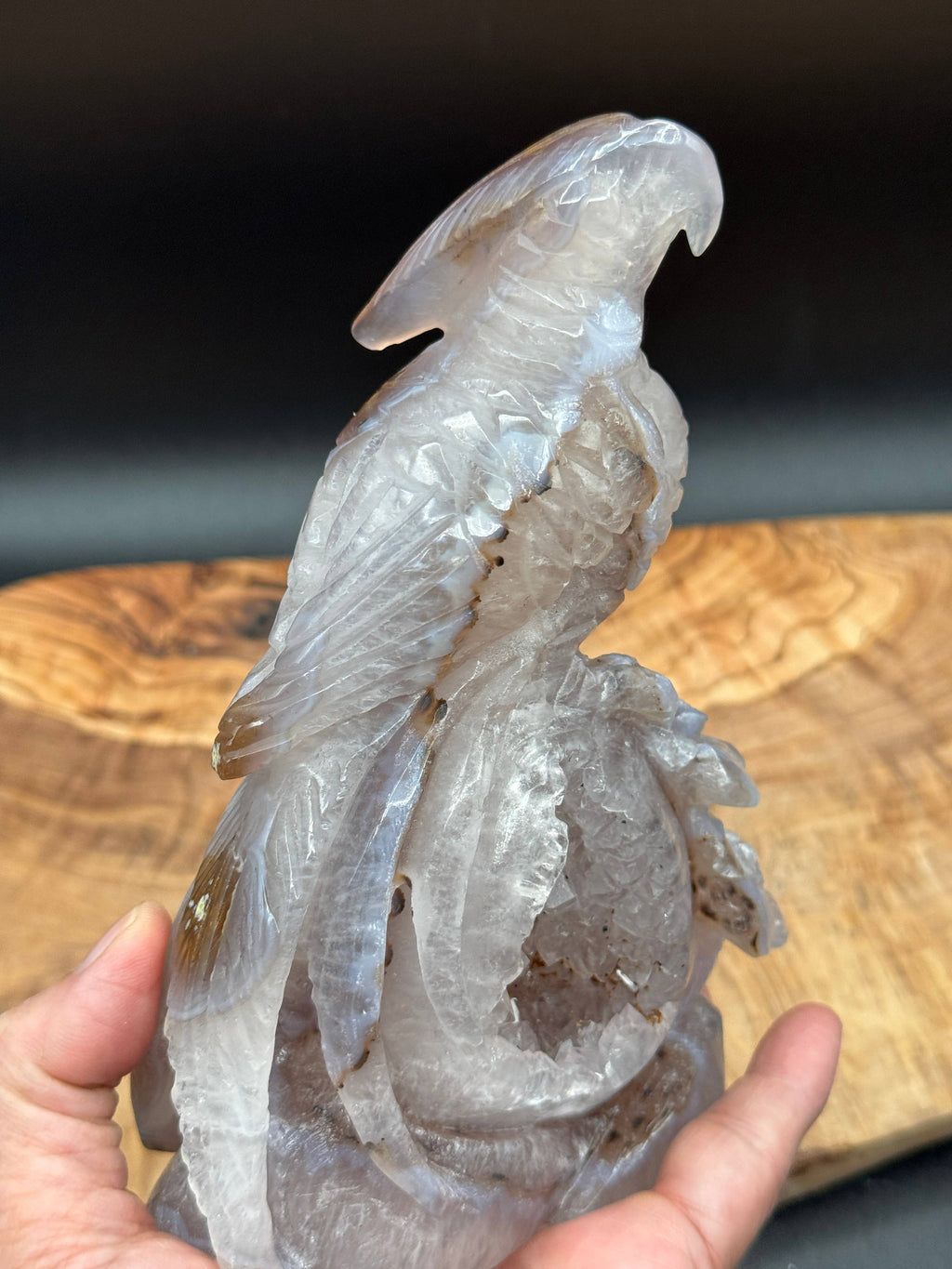 Druzy Agate Phoenix Bird with Flower Carving | 6 1/2" Crystal Sculpture H977