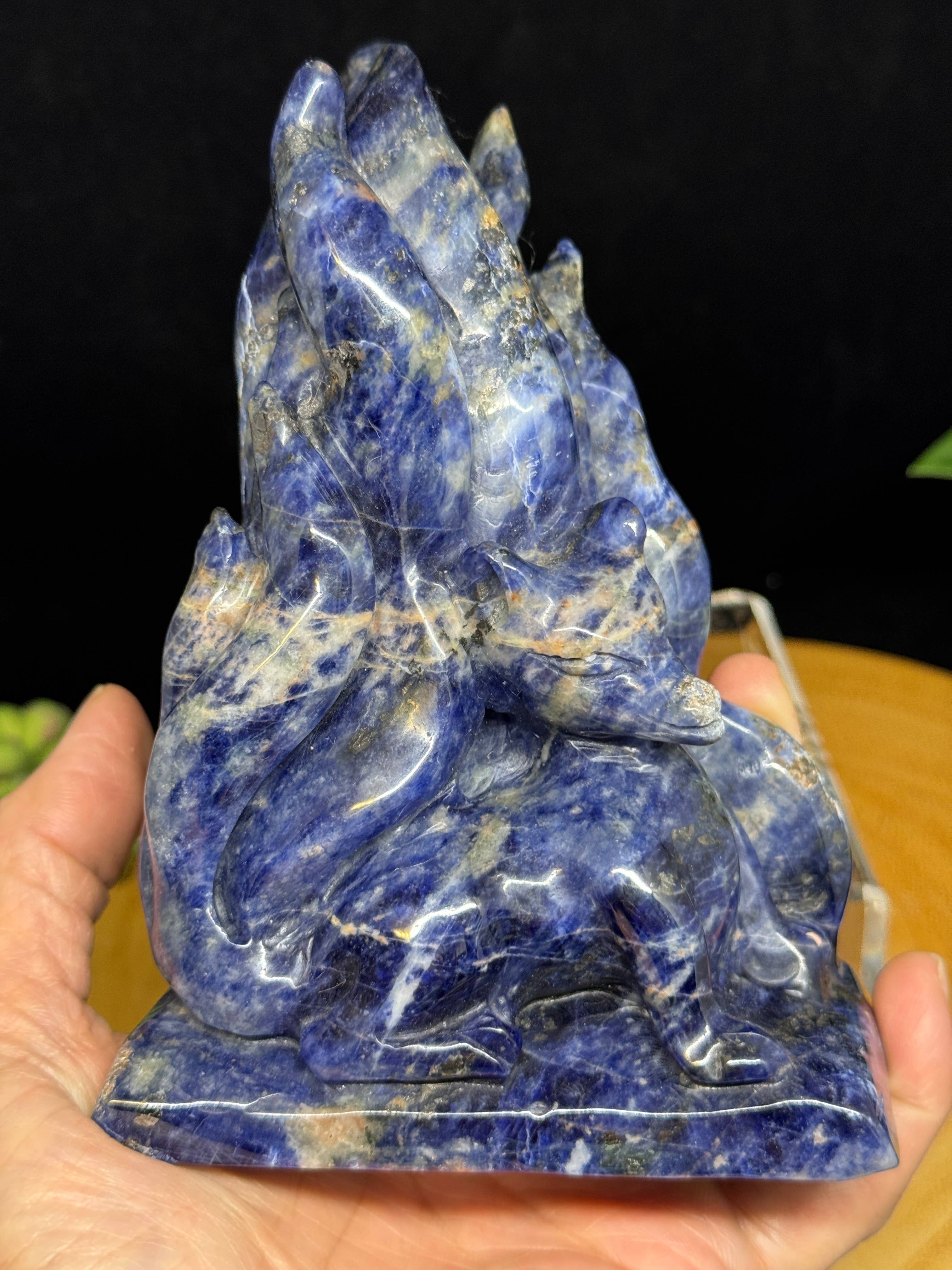Hand Carved Sodalite Nine-Tailed Fox | Gumiho Kitsune Carving | 5¼" | Exact Piece