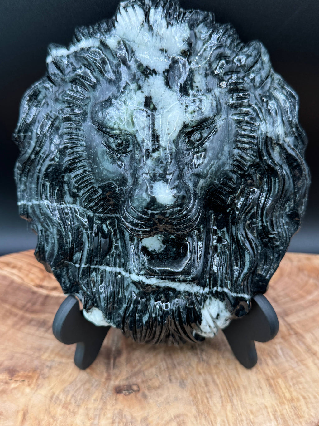 Jasper Leo Lion head carving w/ stand 4.3 lb