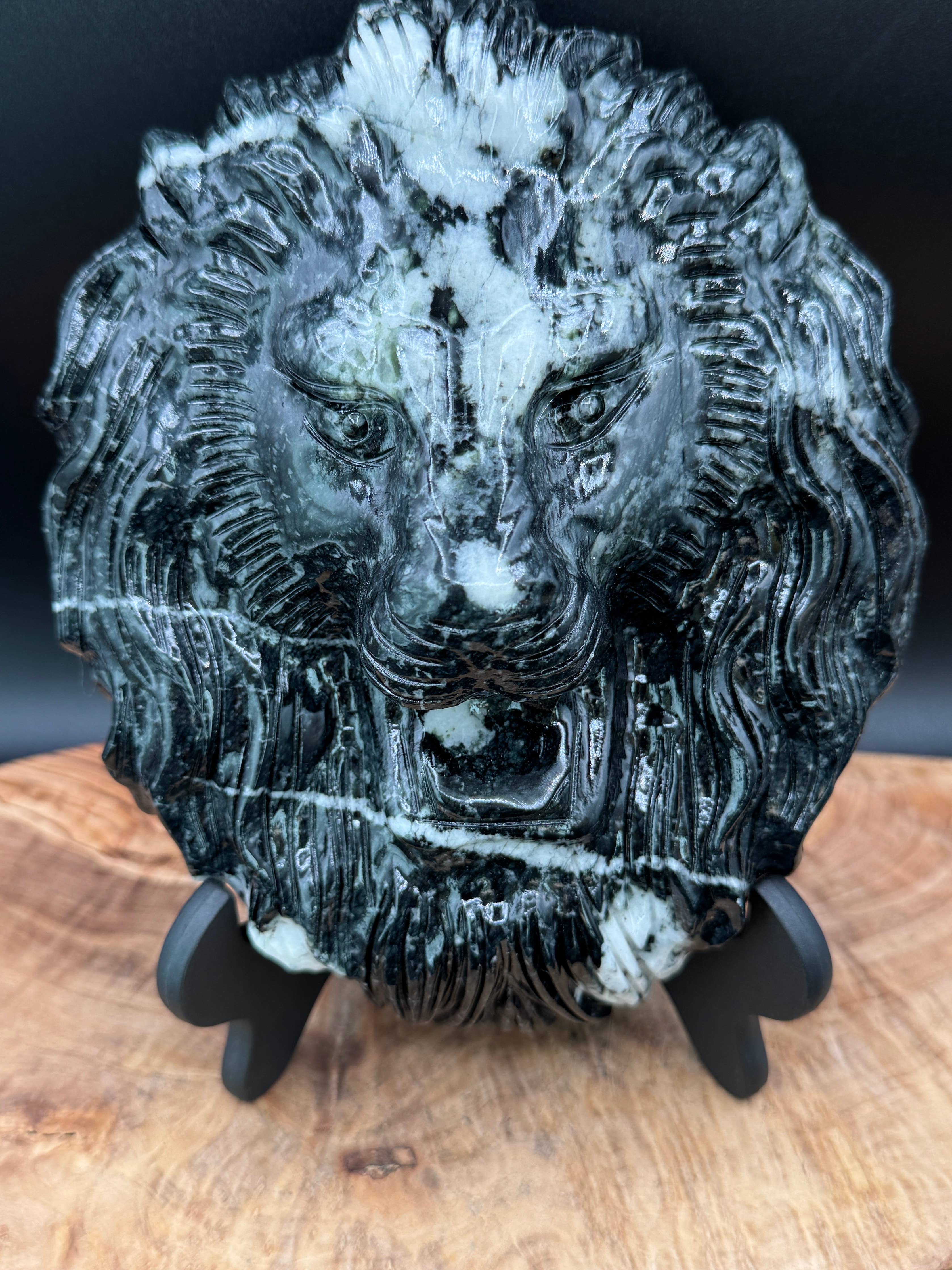 Jasper Leo Lion head carving w/ stand 4.3 lb