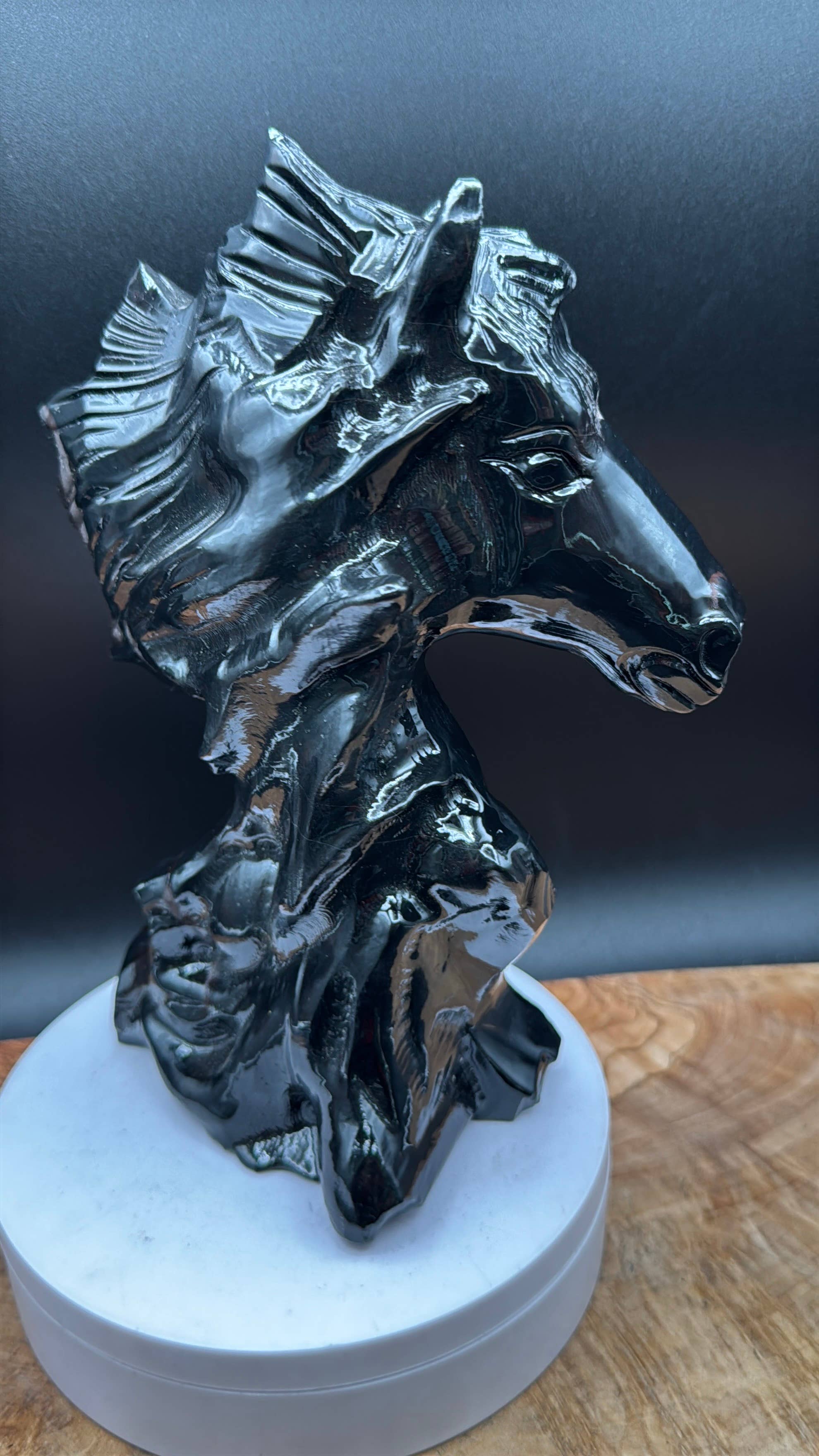 Black Jasper Horse Bust | Hand Carved
