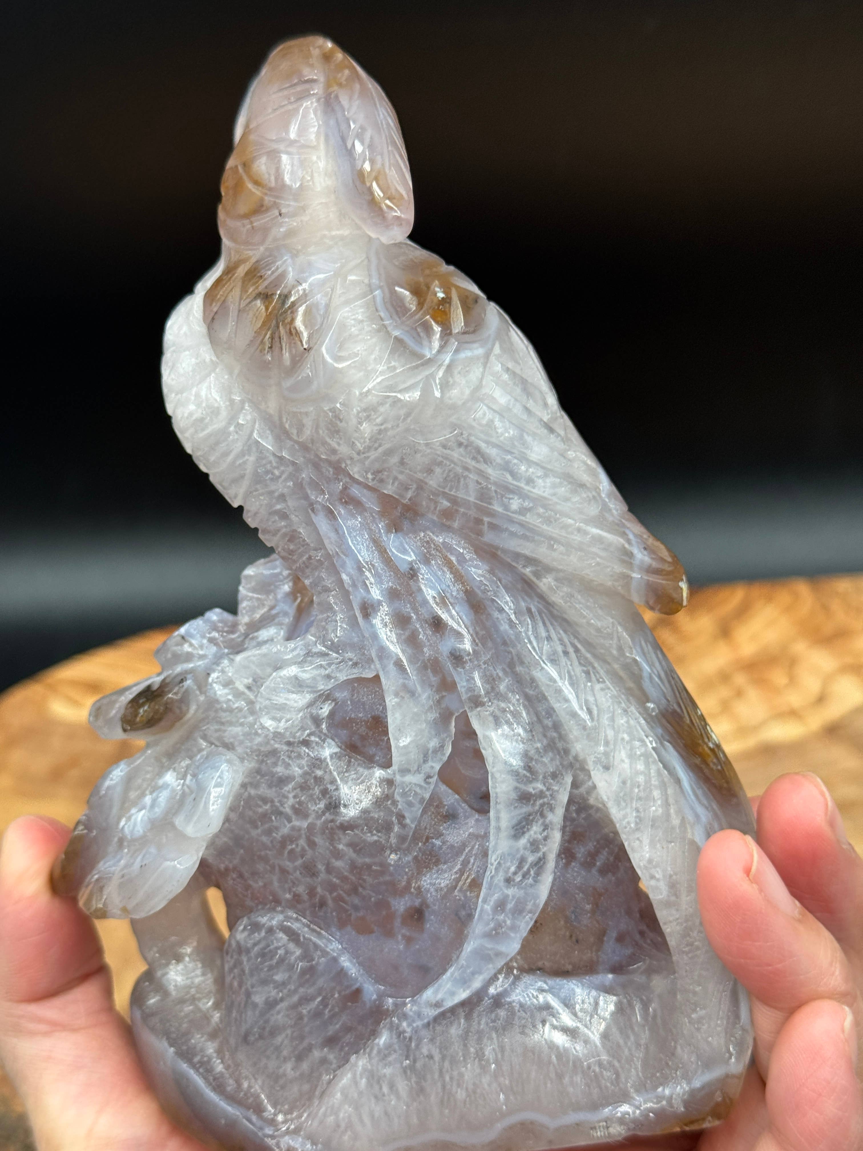 Druzy Agate Phoenix Bird with Flower Carving | 6 1/2" Crystal Sculpture H977