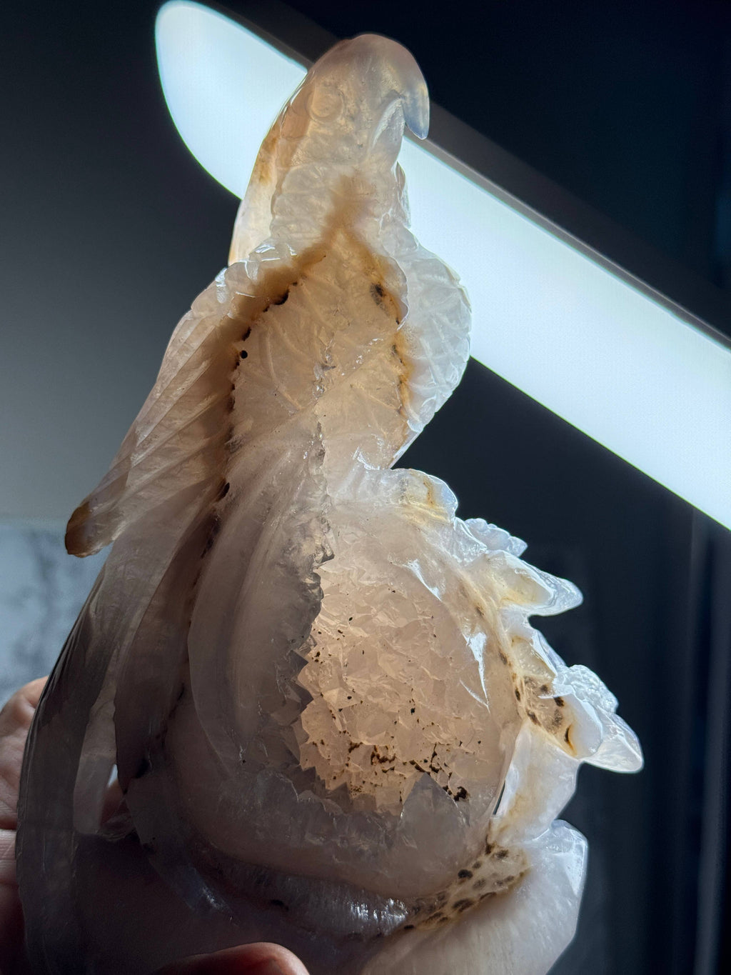 Druzy Agate Phoenix Bird with Flower Carving | 6 1/2" Crystal Sculpture H977