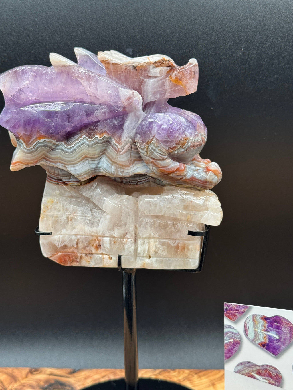 Amethyst Lace Agate Dragon Carving on Stand  2 lb Display Piece