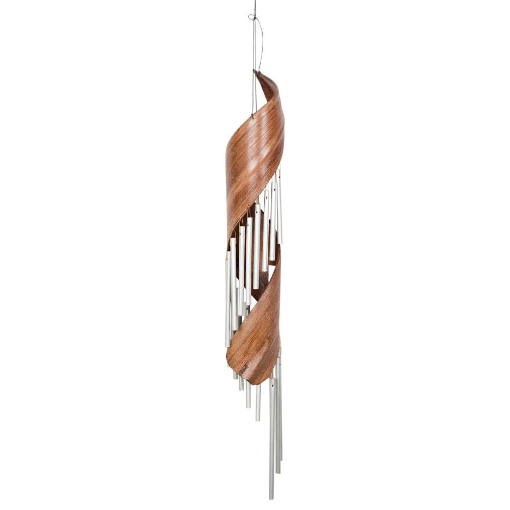 S-Shaped Leaf Wind Chime | Handcrafted Wooden & Metal Hanging Wind Chime | 31" Outdoor Décor