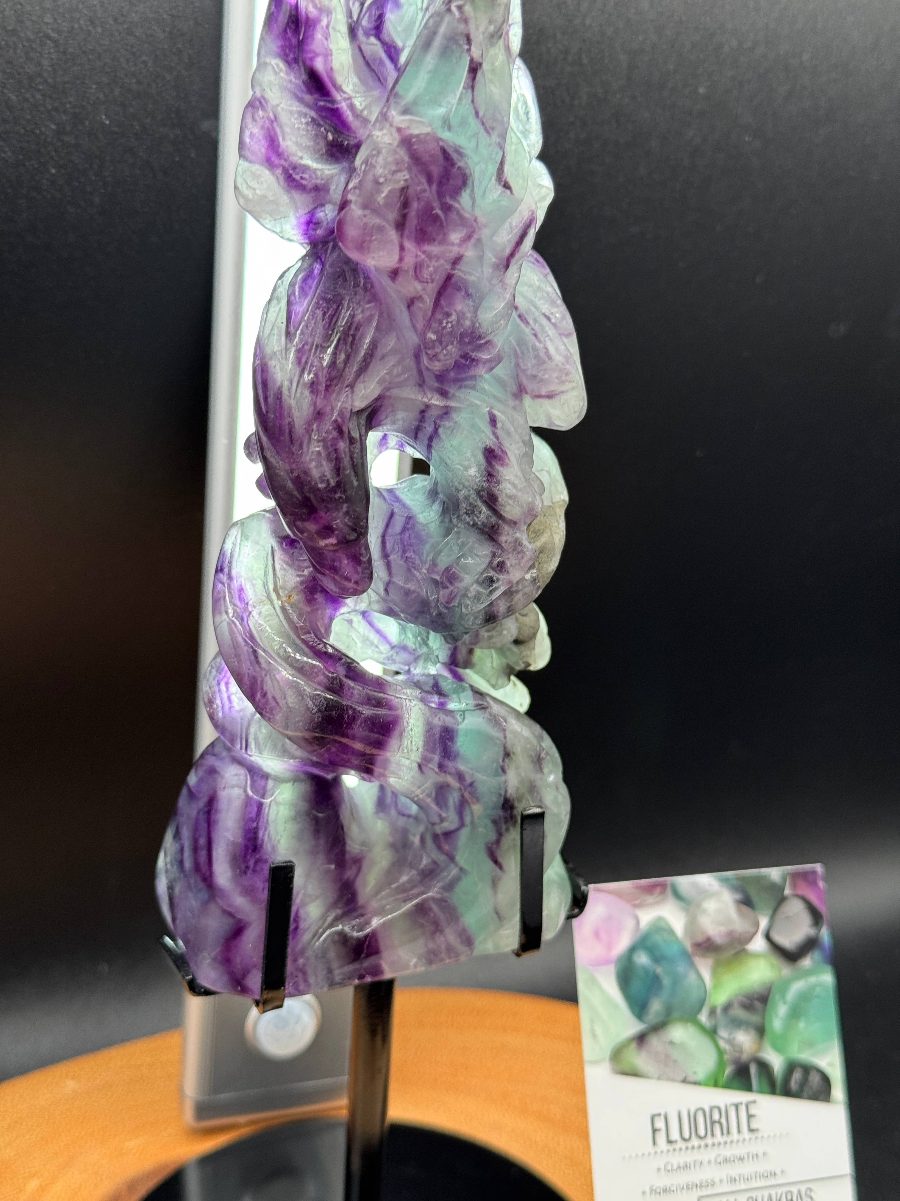 Rainbow Fluorite Eagle & Snake Carving