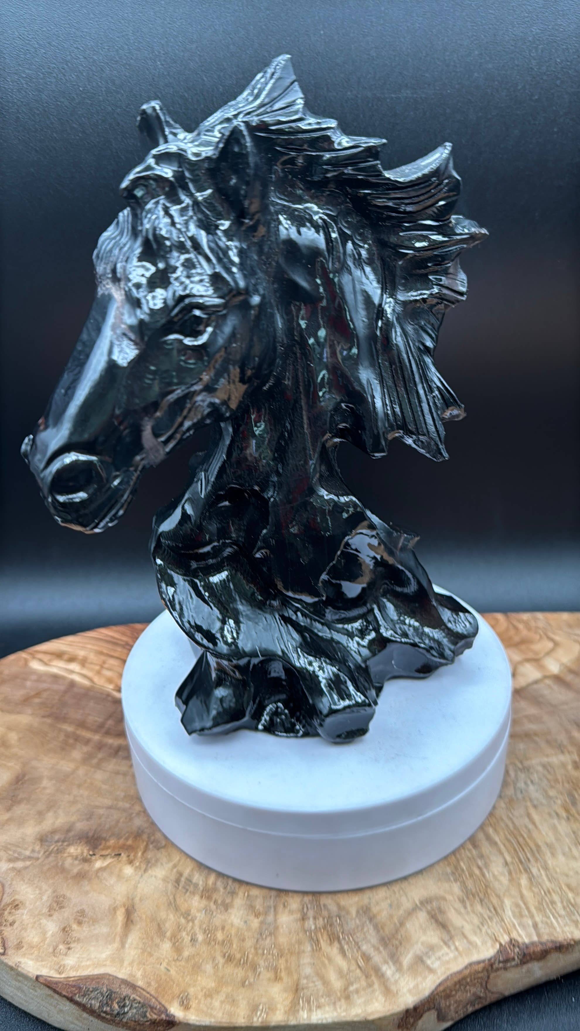 Black Jasper Horse Bust | Hand Carved