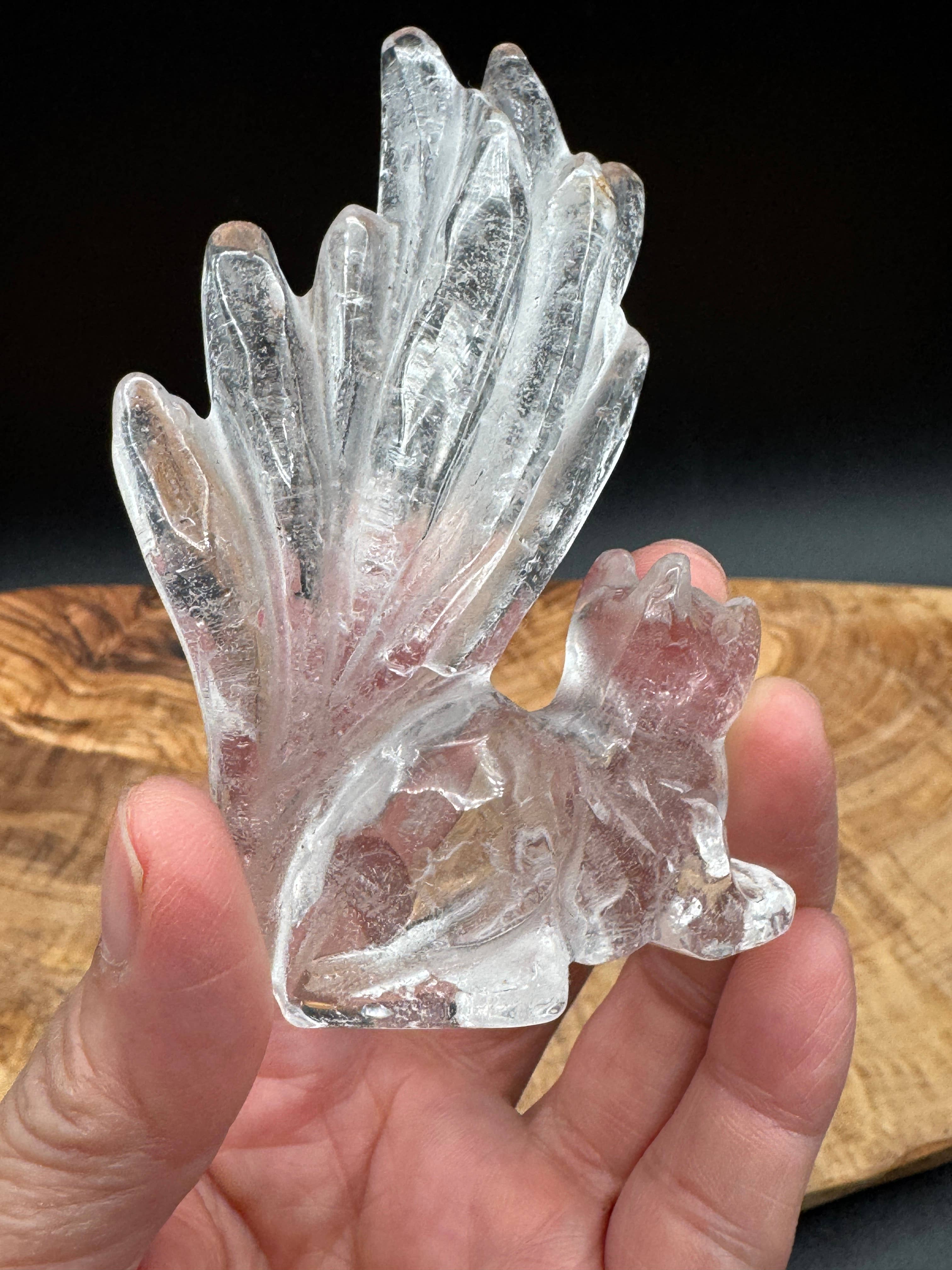 Clear Quartz Nine-Tailed Fox 3.5" Hand Carved  | Gumiho Kitsune | Exact Piece