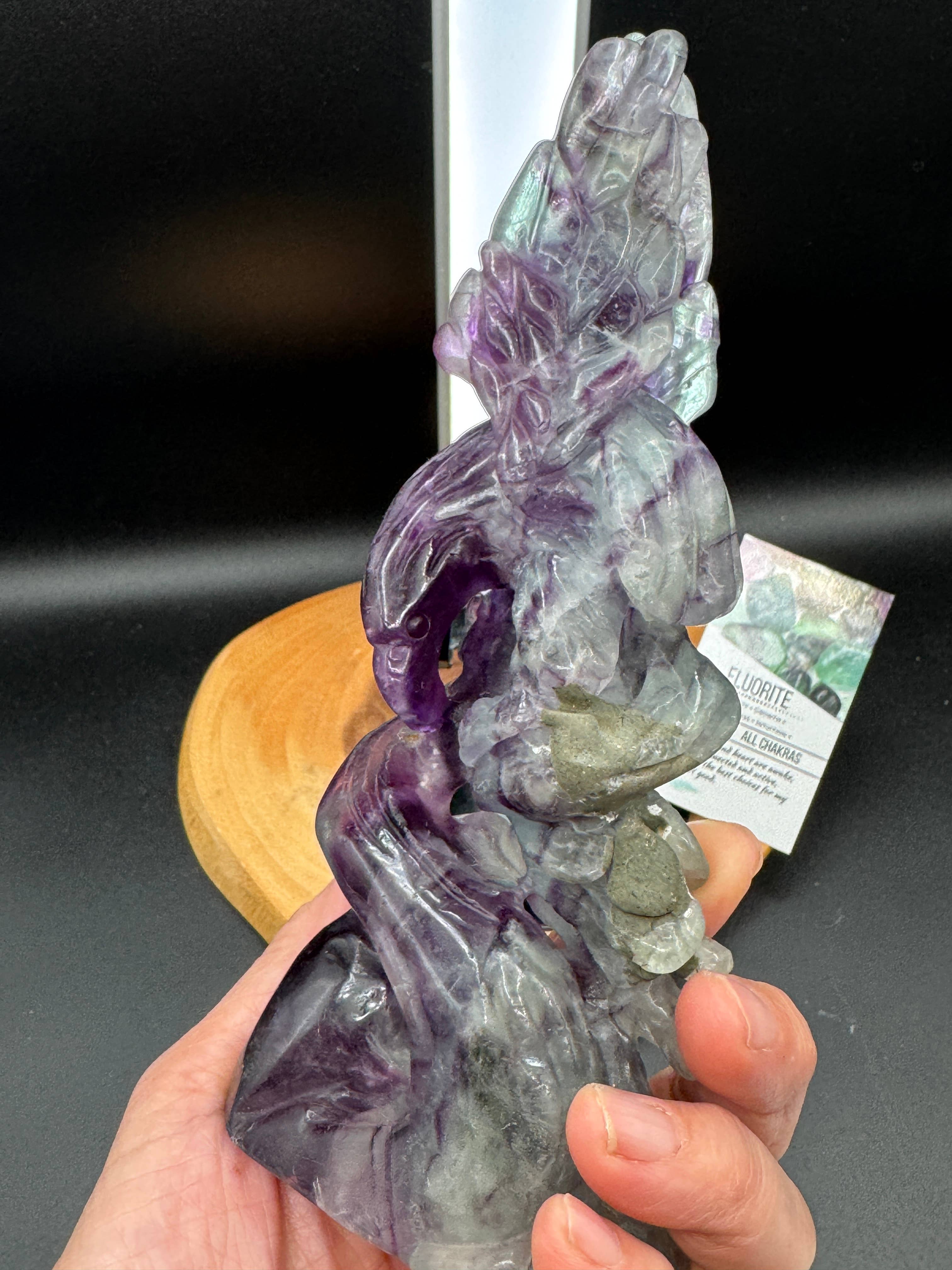 Rainbow Fluorite Eagle & Snake Carving