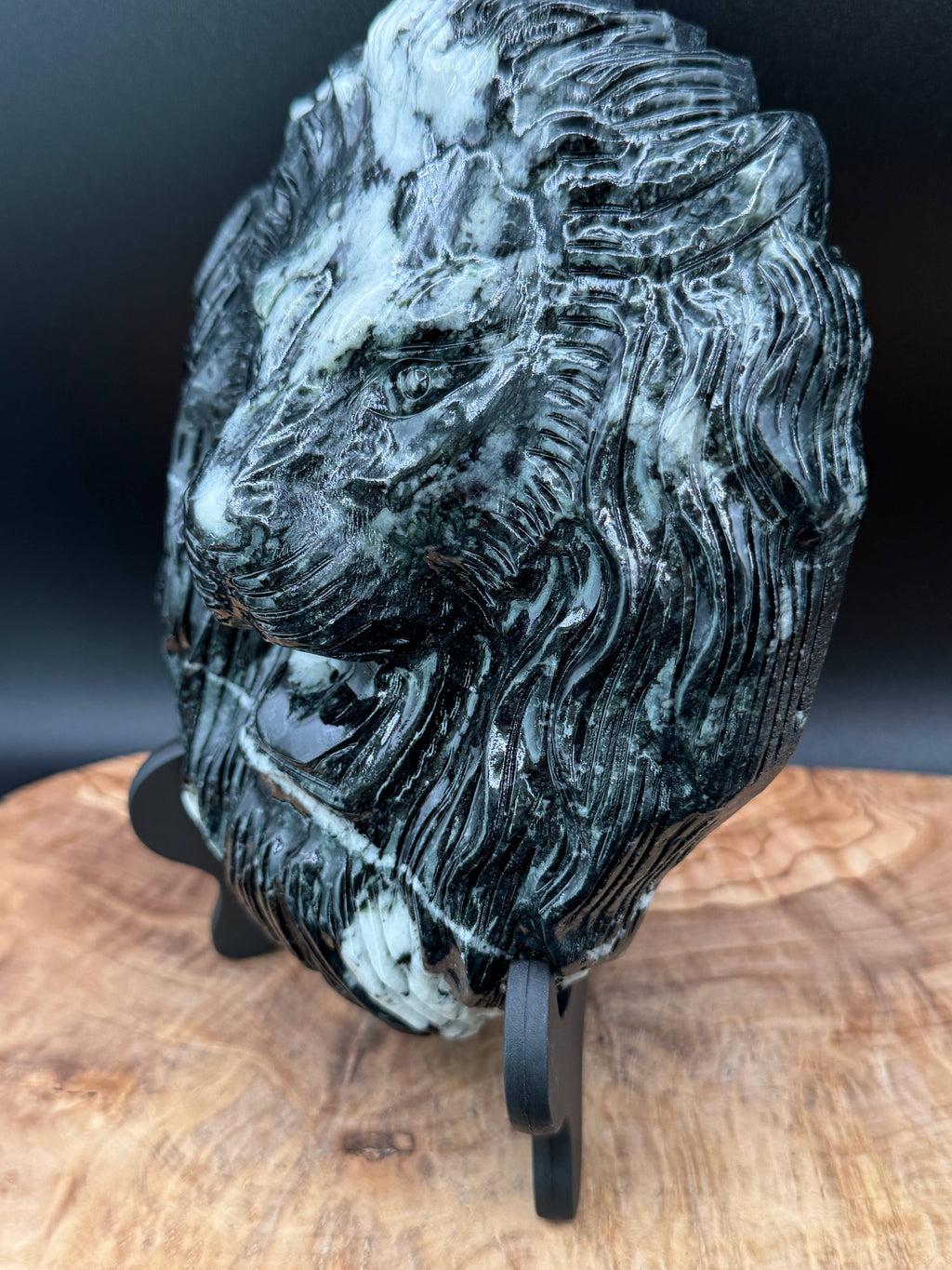 Jasper Leo Lion head carving w/ stand 4.3 lb