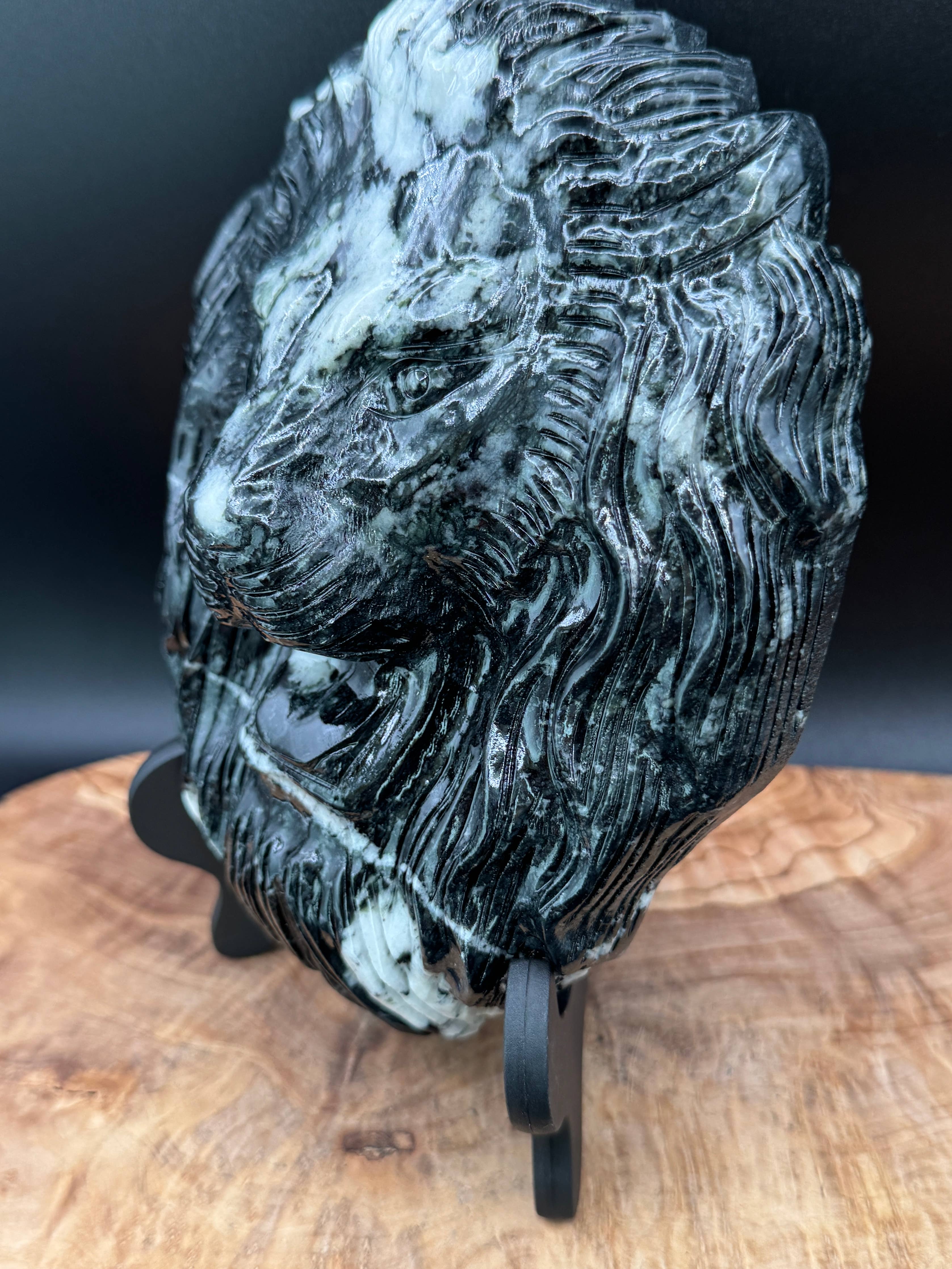Jasper Leo Lion head carving w/ stand 4.3 lb