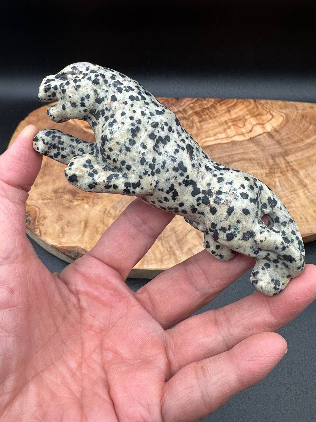 Kiwi jasper leopard panther carving 4.7"