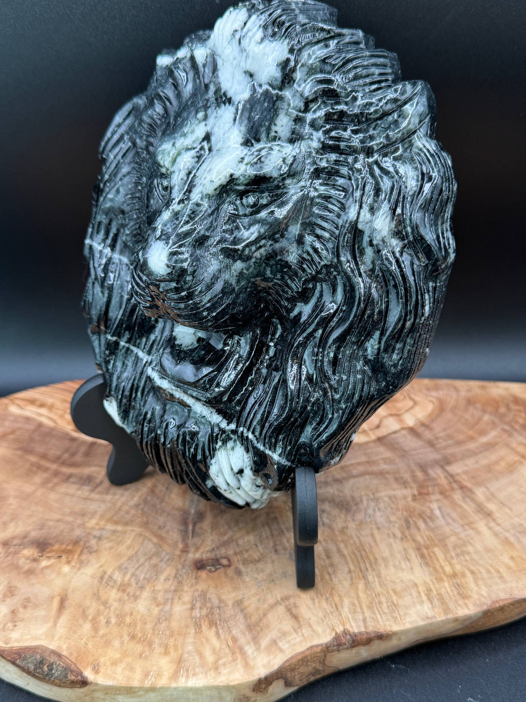 Jasper Leo Lion head carving w/ stand 4.3 lb