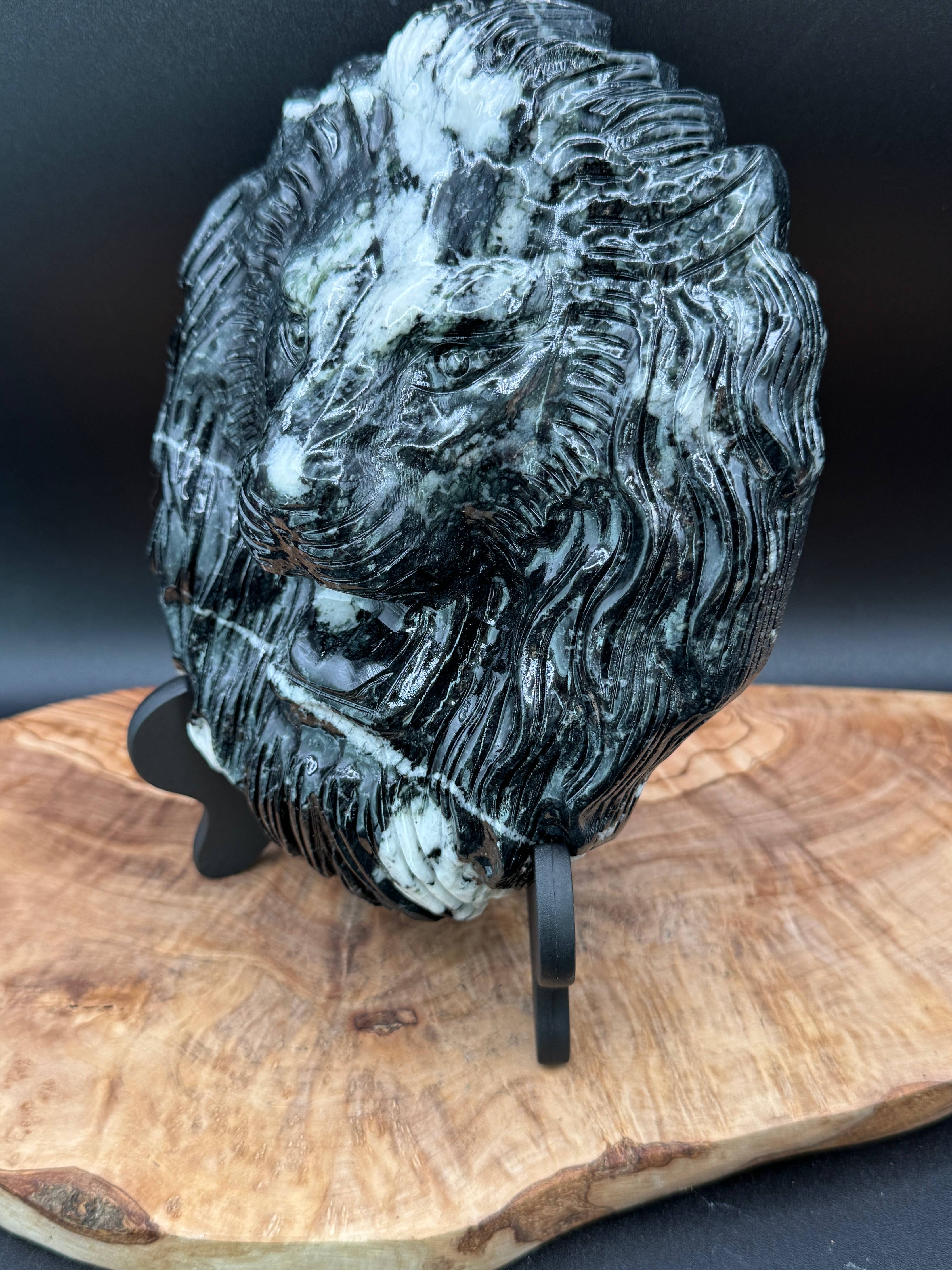 Jasper Leo Lion head carving w/ stand 4.3 lb