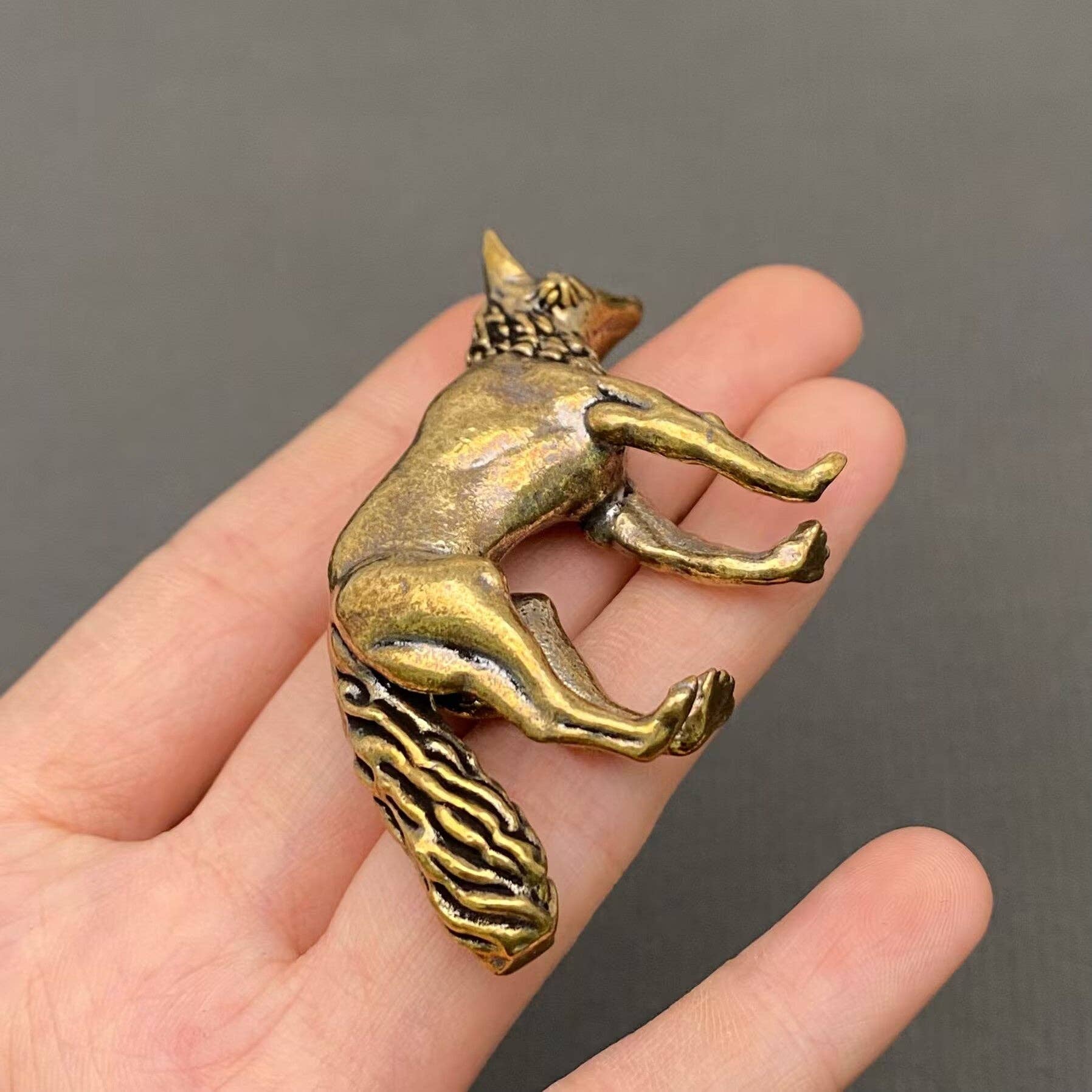 Solid Brass Standing Fox Figurine