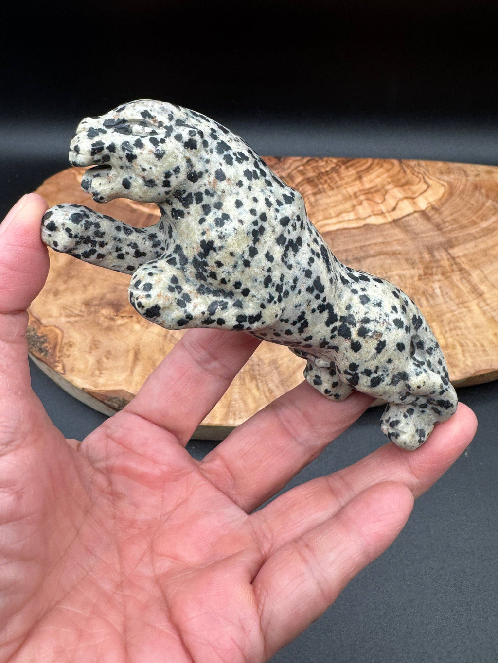 Kiwi jasper leopard panther carving 4.7"