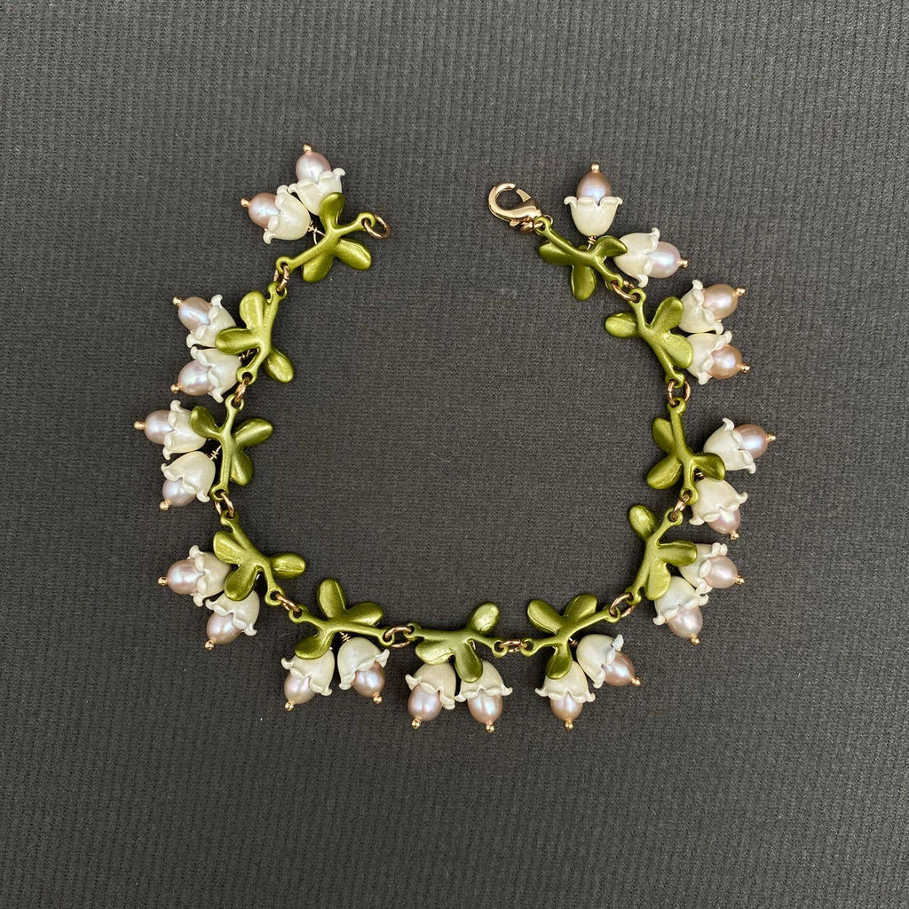 Lily of the valley floral pearl bracelet detail