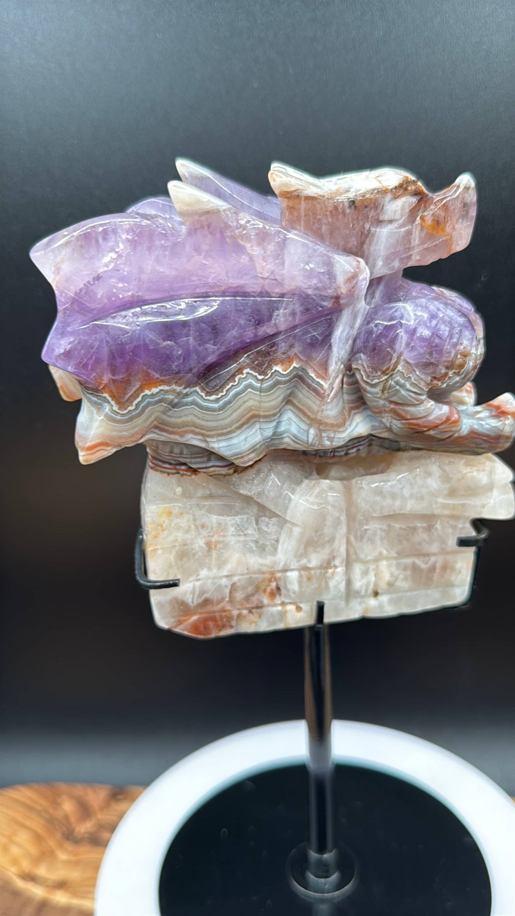 Amethyst Lace Agate Dragon Carving on Stand  2 lb Display Piece