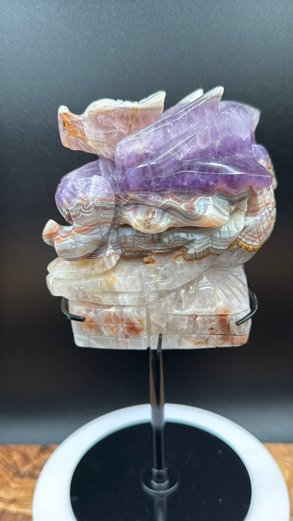 Amethyst Lace Agate Dragon Carving on Stand  2 lb Display Piece