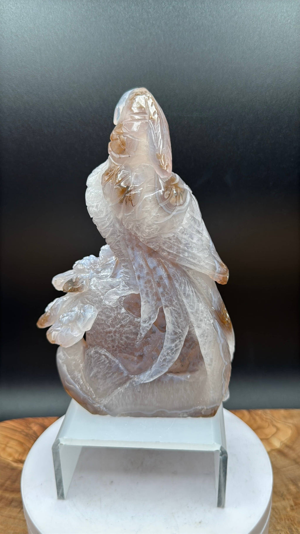 Druzy Agate Phoenix Bird with Flower Carving | 6 1/2" Crystal Sculpture H977