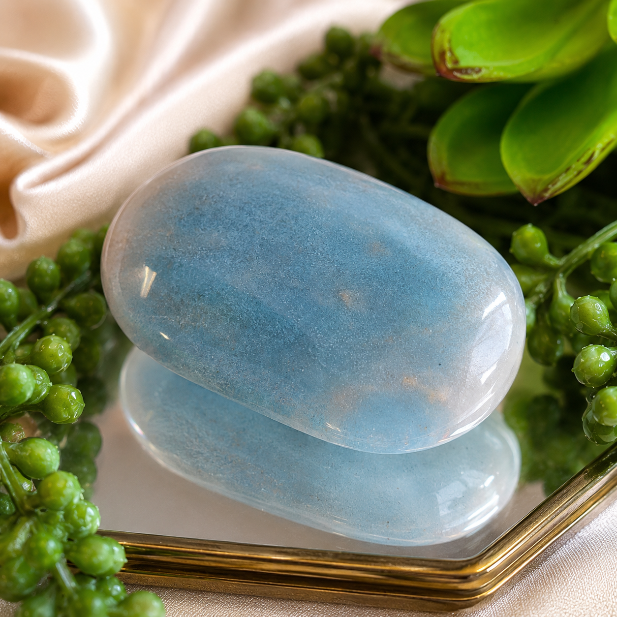 Trolleite Palm Stone | Large Blue Trolleite Worry Stone